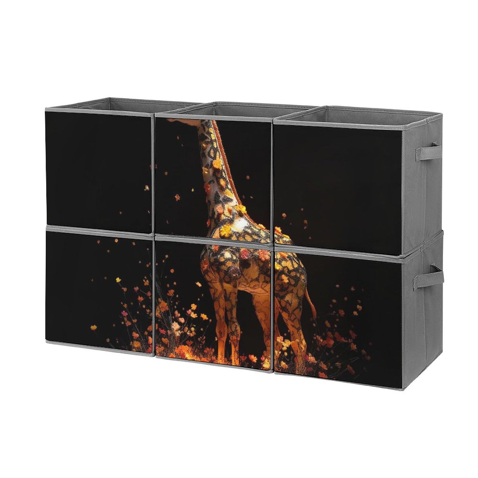Colorful Giraffe Storage Bins 6-Pack - Collapsible Fabric Storage Baskets with Handles for Closet, Nursery & Home Organization - Large Foldable Storage Cubes for Toys, Clothes & Household Items
