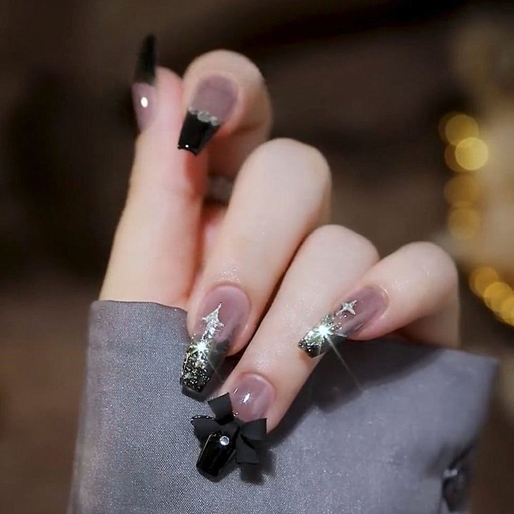Elegant Autumn French Press on Nails with Butterfly Pearl Decor - Coffin Ballet Fake Nails for Brides & Girls | Perfect for Weddings, Parties & Special Occasions