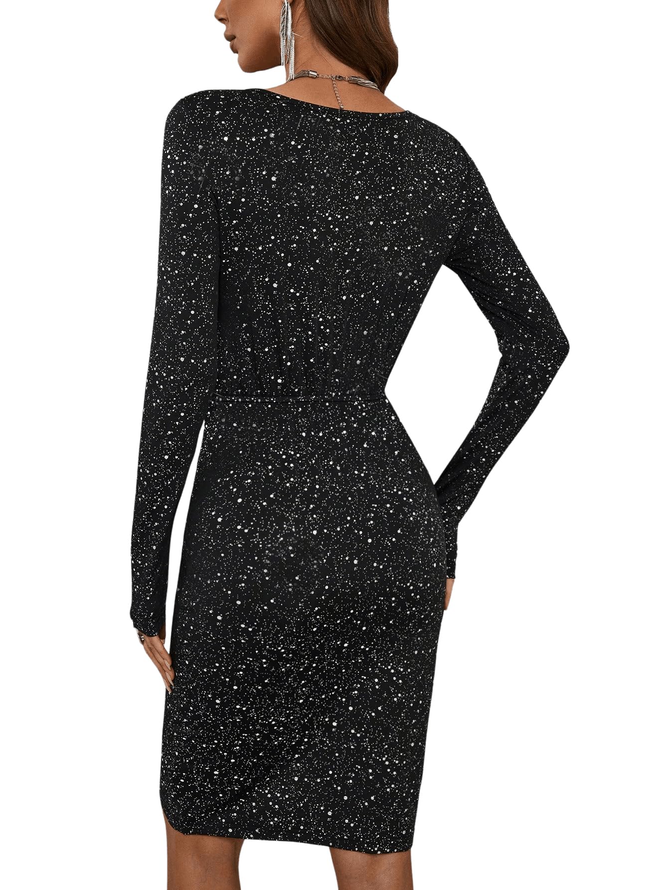 Floerns Women's Sparkly Wrap Clubwear V Neck Long Sleeve Bodycon Midi Dress - Perfect for Night Out, Party, Date Night & Special Occasions