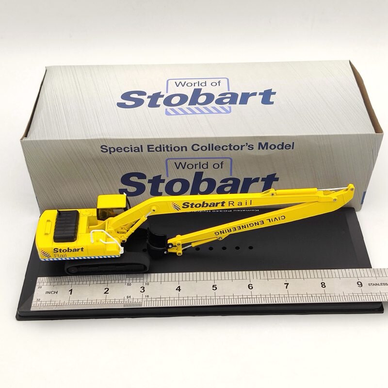 1/76 Scale Eddie Stobart Rail Komatsu PC340 Hydraulic Excavator Diecast Model - Yellow Construction Vehicle Toy for Adults & Collectors | Perfect for Civil Engineering Displays, Model Train Layouts, and Construction-Themed Collections