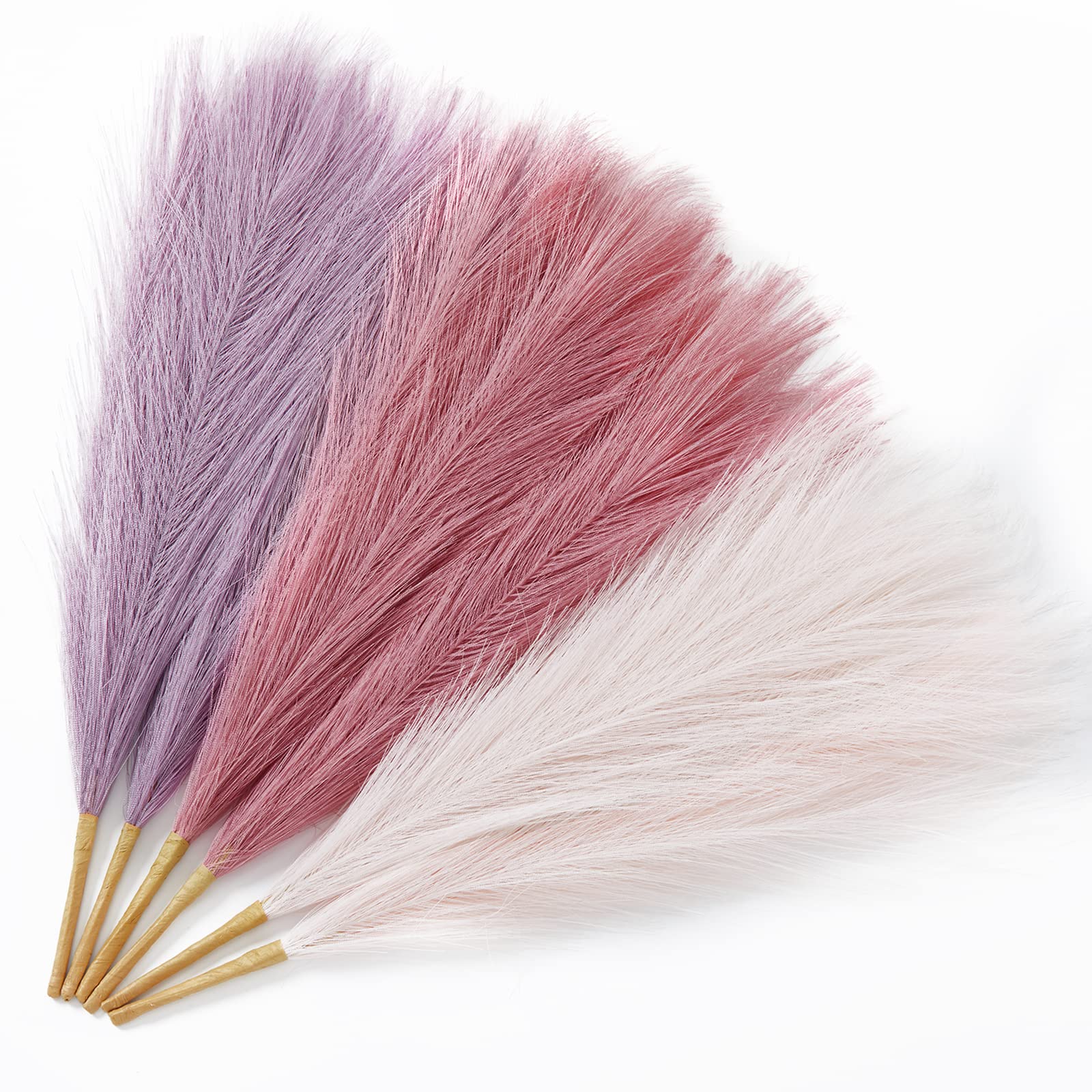 17 Inch Artificial Pampas Grass Decor (6pcs) - Purple Pink Faux Pampas for Boho Wedding & Home Decor | Vase Filler for Living Room, Bathroom, Bedroom & Office | Perfect for Centerpieces, Shelf Styling & DIY Floral Arrangements