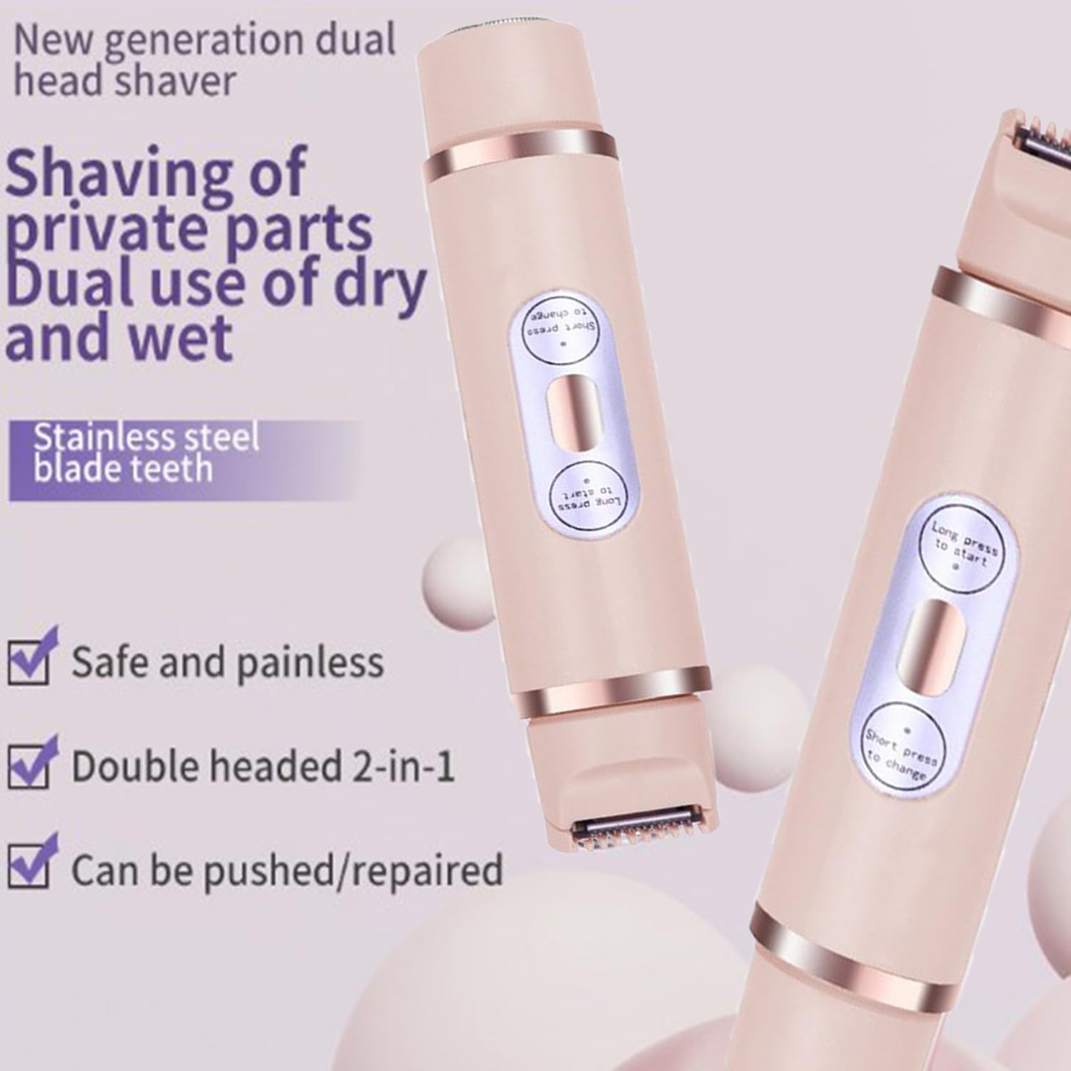 Favorabler 2-in-1 Electric Lady Shaver - Mini Dual Head Rechargeable Women's Shaver for Legs, Underarms & Bikini Area - Portable Travel Shaver (Beige) | Smooth & Comfortable Shaving at Home or On-The-Go