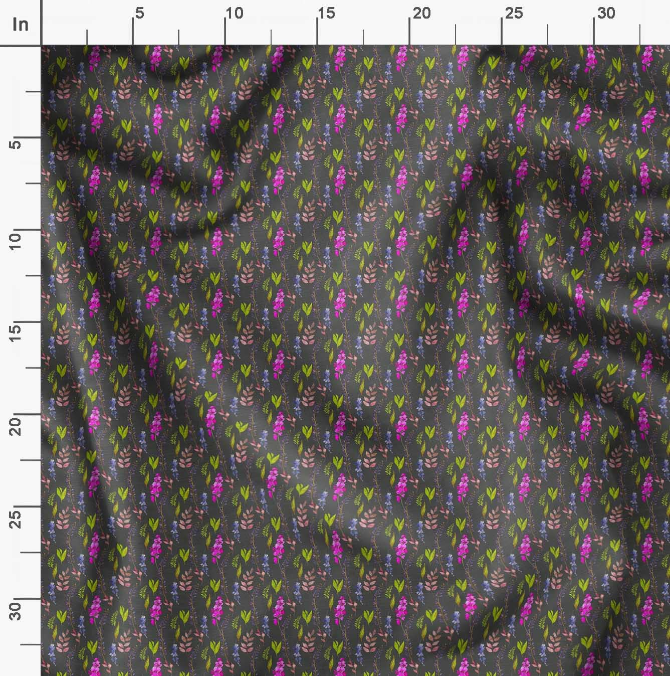 Soimoi Moss Georgette Gray Fabric by The Yard - 42 Inch Wide Leaves & Orchids Floral Printed Fabric for Dresses, Curtains & Home Decor - Tropical Botanical Fabric for DIY Sewing Projects