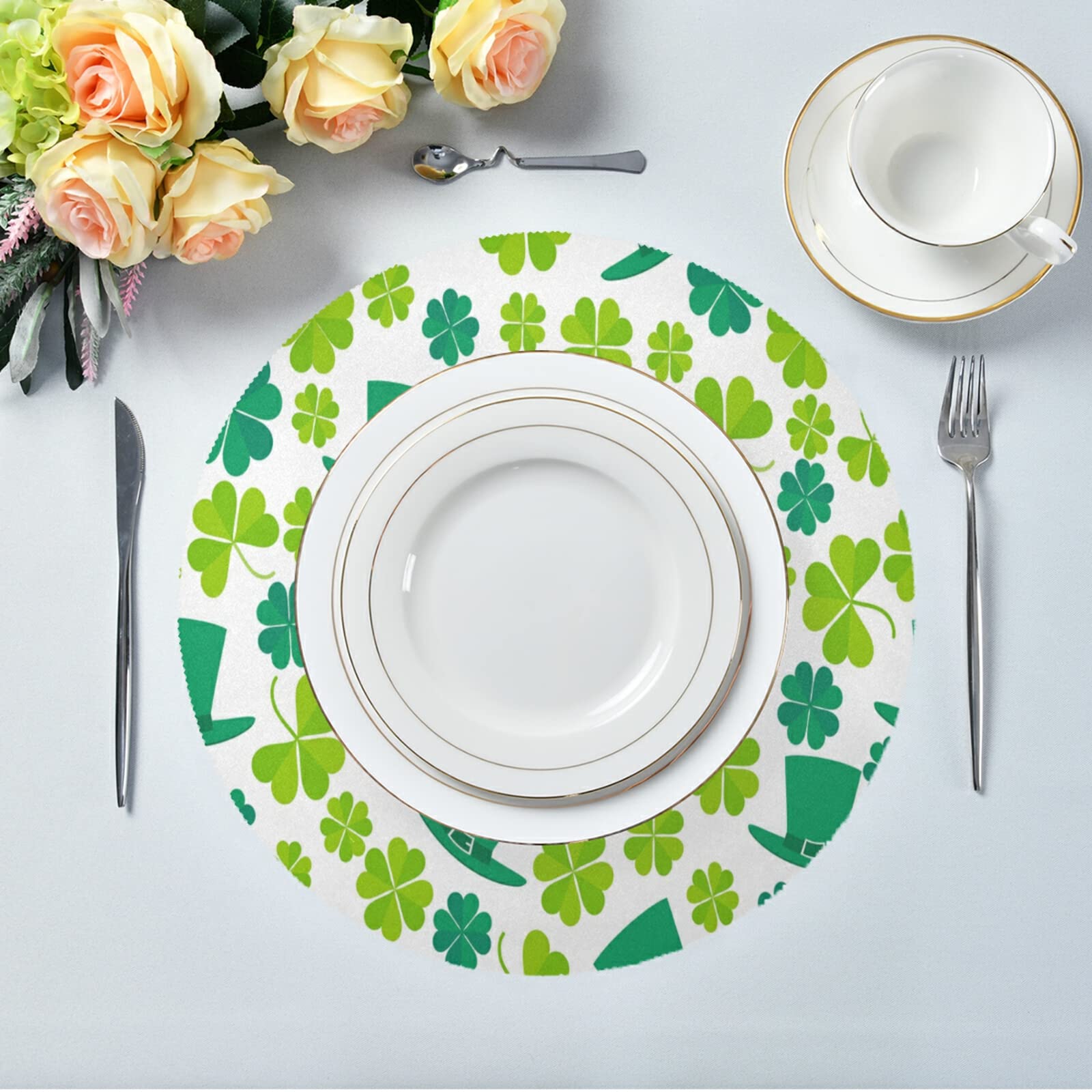 4 Pack St. Patrick's Day Shamrock Placemats - Heat-Resistant Washable Table Mats for Kitchen Dining - Perfect for Irish Themed Parties, Holiday Decor & Everyday Use