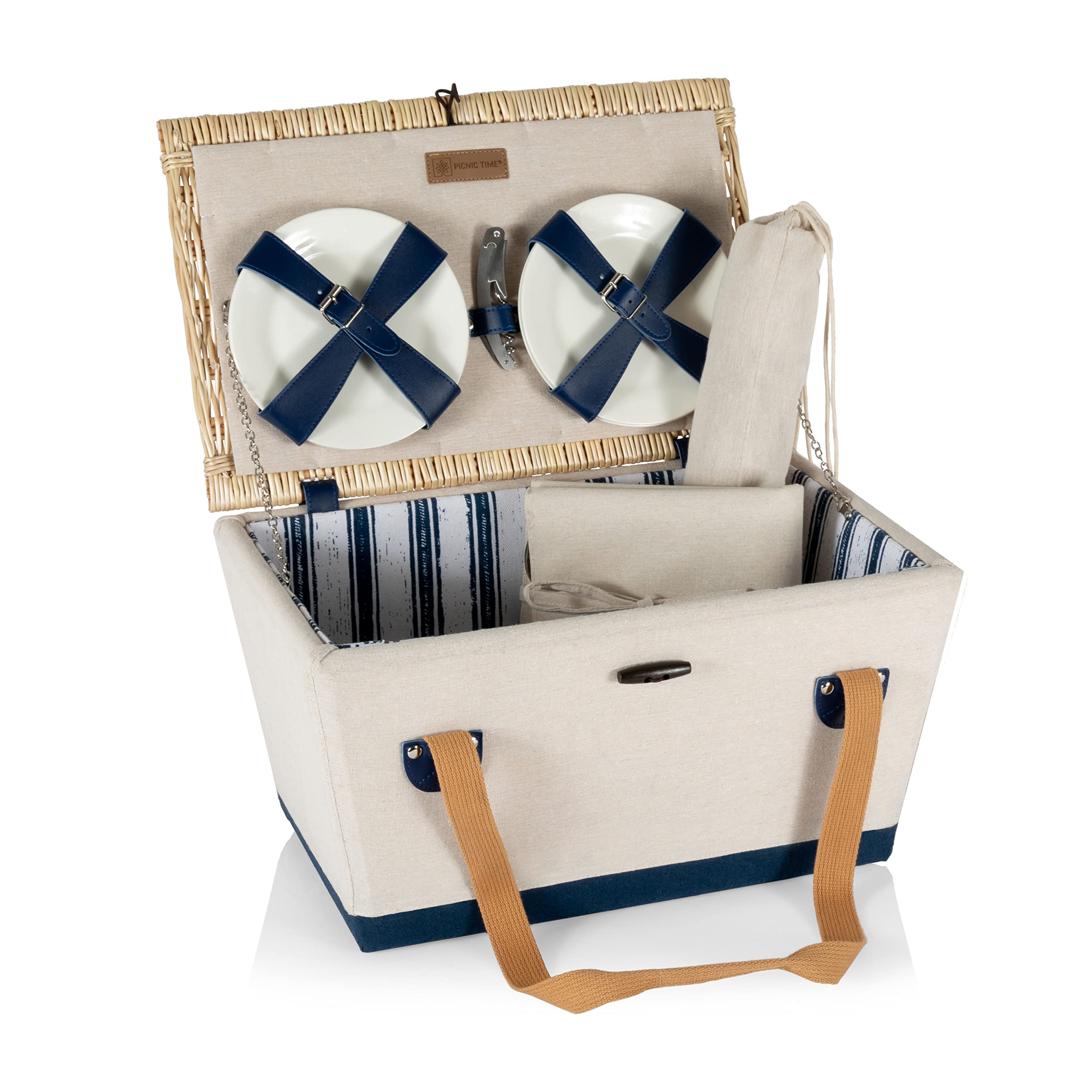 PICNIC TIME Boardwalk Picnic Basket Set - Romantic Wicker Picnic Basket with Complete Accessories for 2 - Perfect for Beach, Park, and Outdoor Date Nights