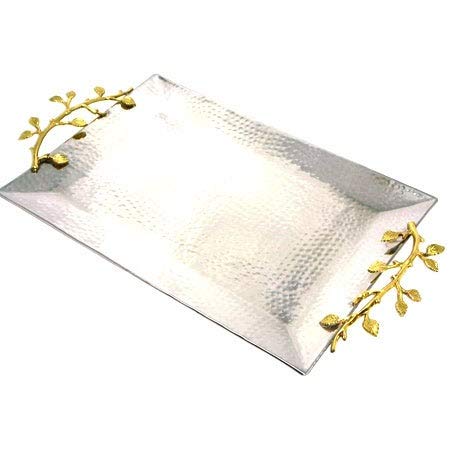 Stainless Steel Rectangular Leaf Tray - Gold & Silver Metal Serving Platter (1 Piece) for Party, Wedding, Home Decor & Gift Giving