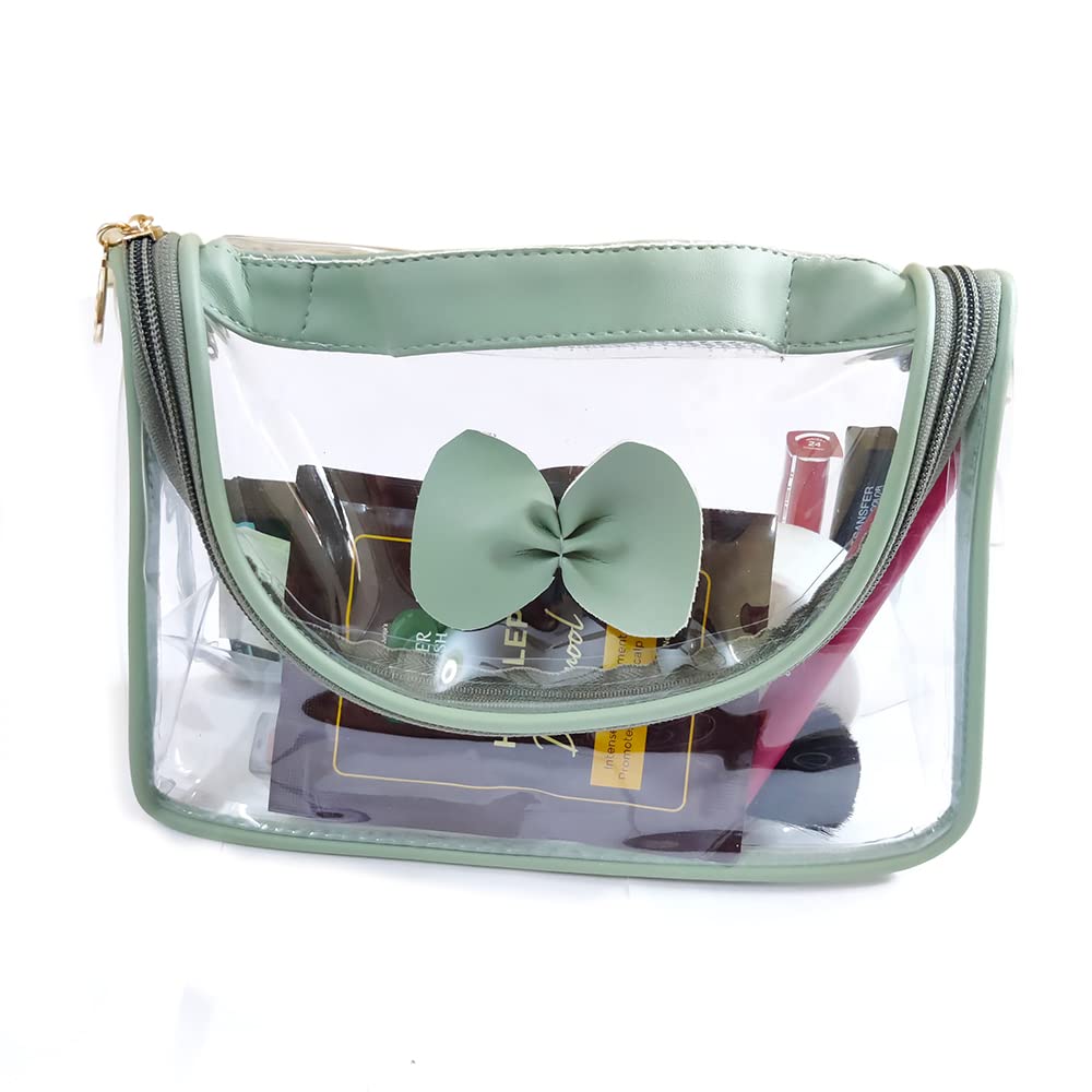 DMS RETAIL Clear Travel Organizer Pouch | Waterproof Cosmetic Bag & Makeup Organizer for Women | Jewelry Storage Pouch | Perfect for Travel, Gym, and Daily Use (Green)