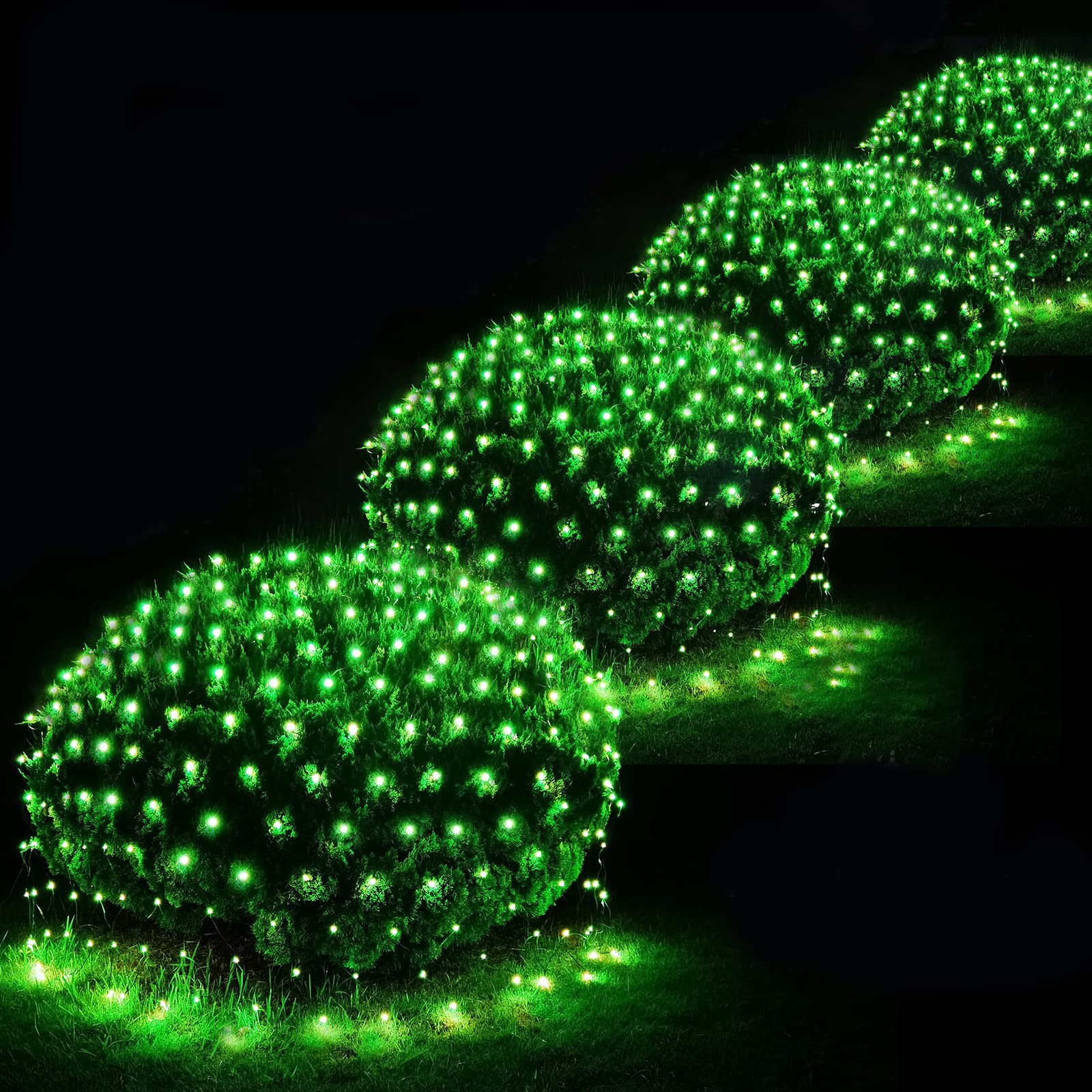 Pooqla 21ft x 5ft 360 LED Green Outdoor Net Lights - 8 Lighting Modes for Bushes, Yard, Garden, Party & Holiday Decor | Perfect for St. Patrick's Day, Halloween & Christmas Decorations