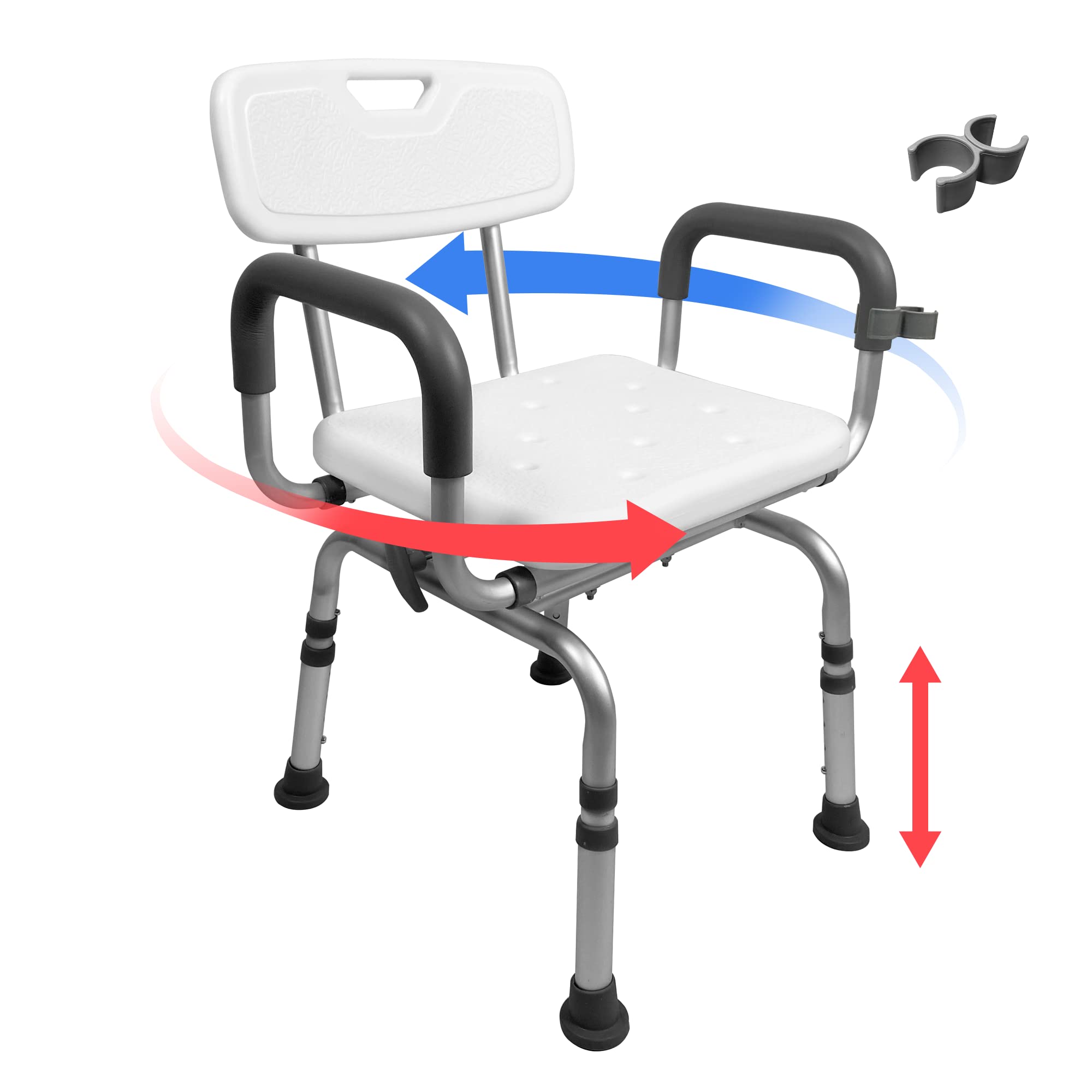 **Swivel Shower Chair for Bathtub - Adjustable Height Rotating Shower Stool with Arms & Back Support - Pivoting Bath Seat for Elderly & Disabled - Includes Shower Head Holder - Ideal for Safe Bathing & Mobility Assistance**