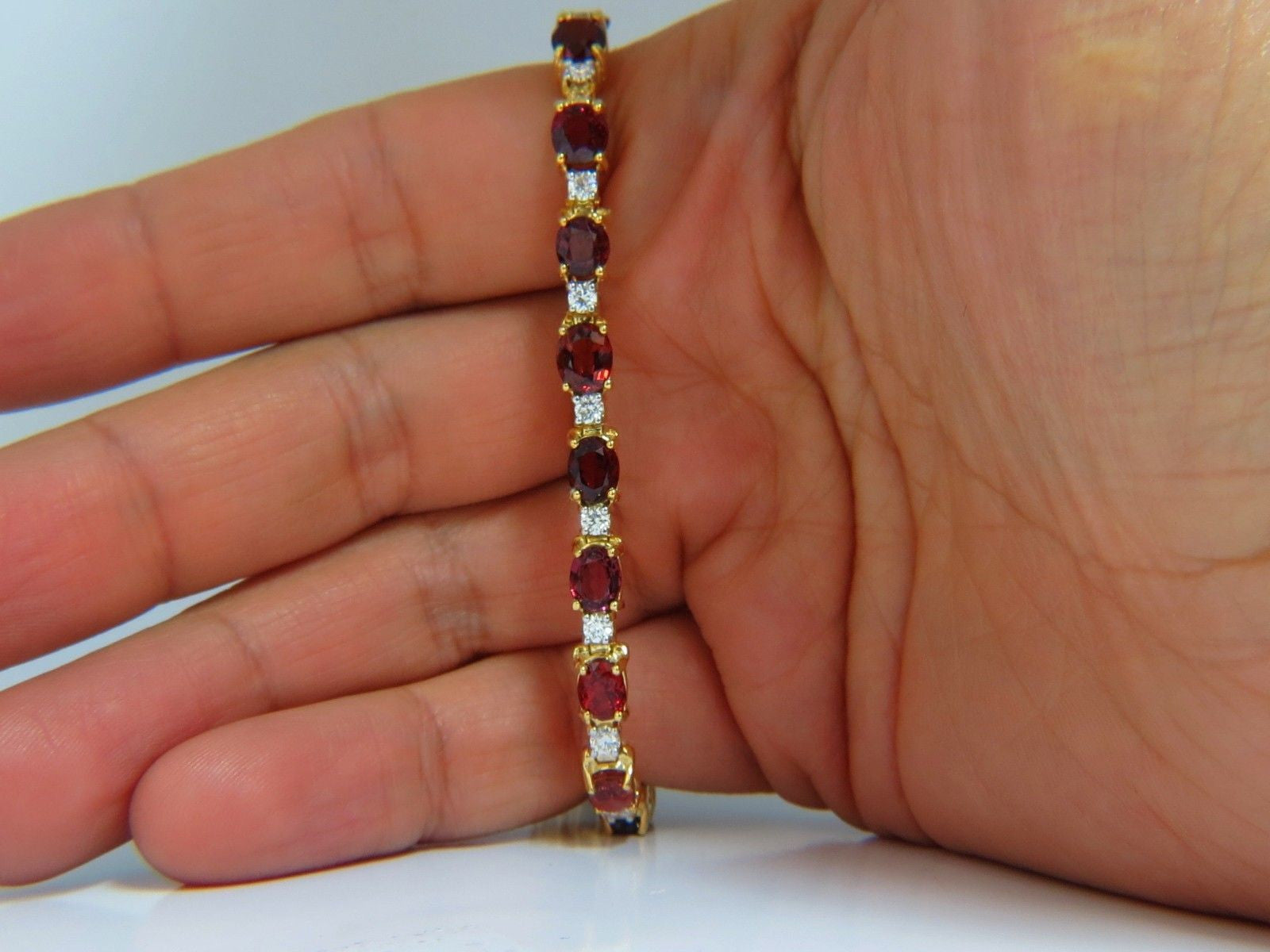 14.81ct Natural Unheated Red Spinel & Diamond Tennis Bracelet in 14K Gold - Elegant Jewelry for Weddings, Parties & Special Occasions