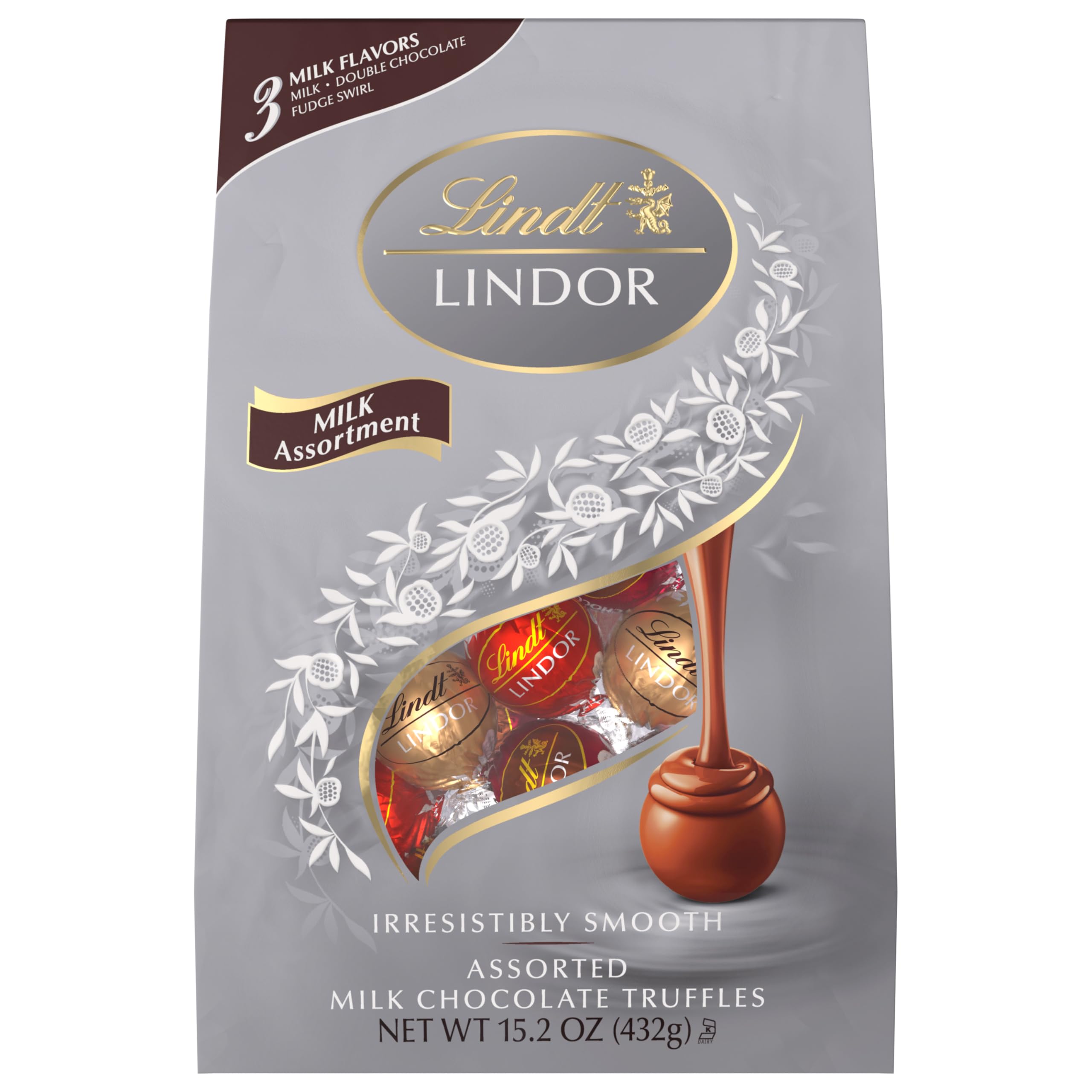 Lindt LINDOR Milk Chocolate Truffles Assortment - Smooth Melting Center, 15.2 oz Bag - Perfect for Gifts, Parties & Holiday Treats