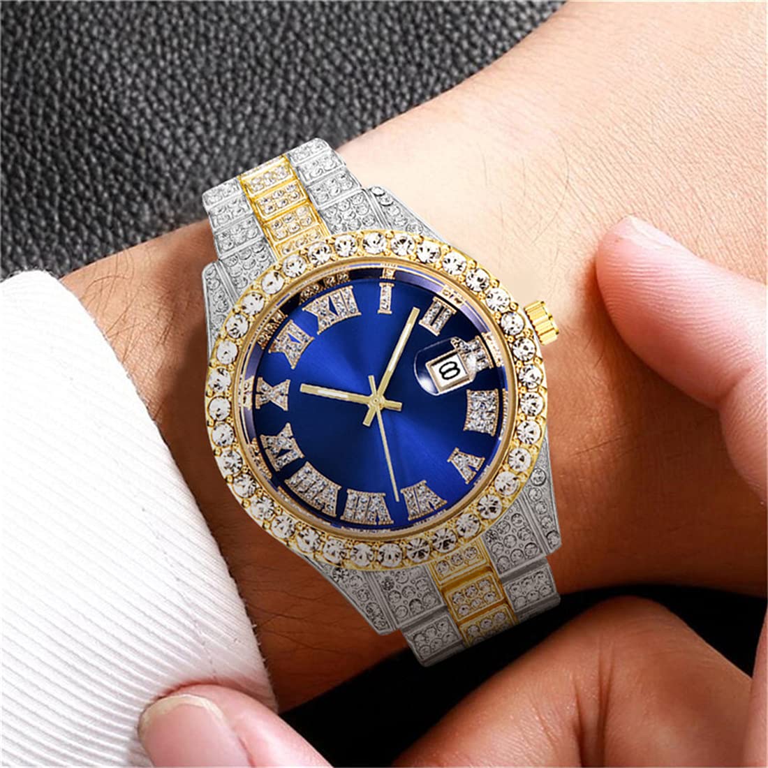 BESTKANG Luxury Unisex Diamond Iced Out Watch - Roman Numerals Analog Quartz Wristwatch for Men & Women | Perfect for Parties, Gifts, and Special Occasions