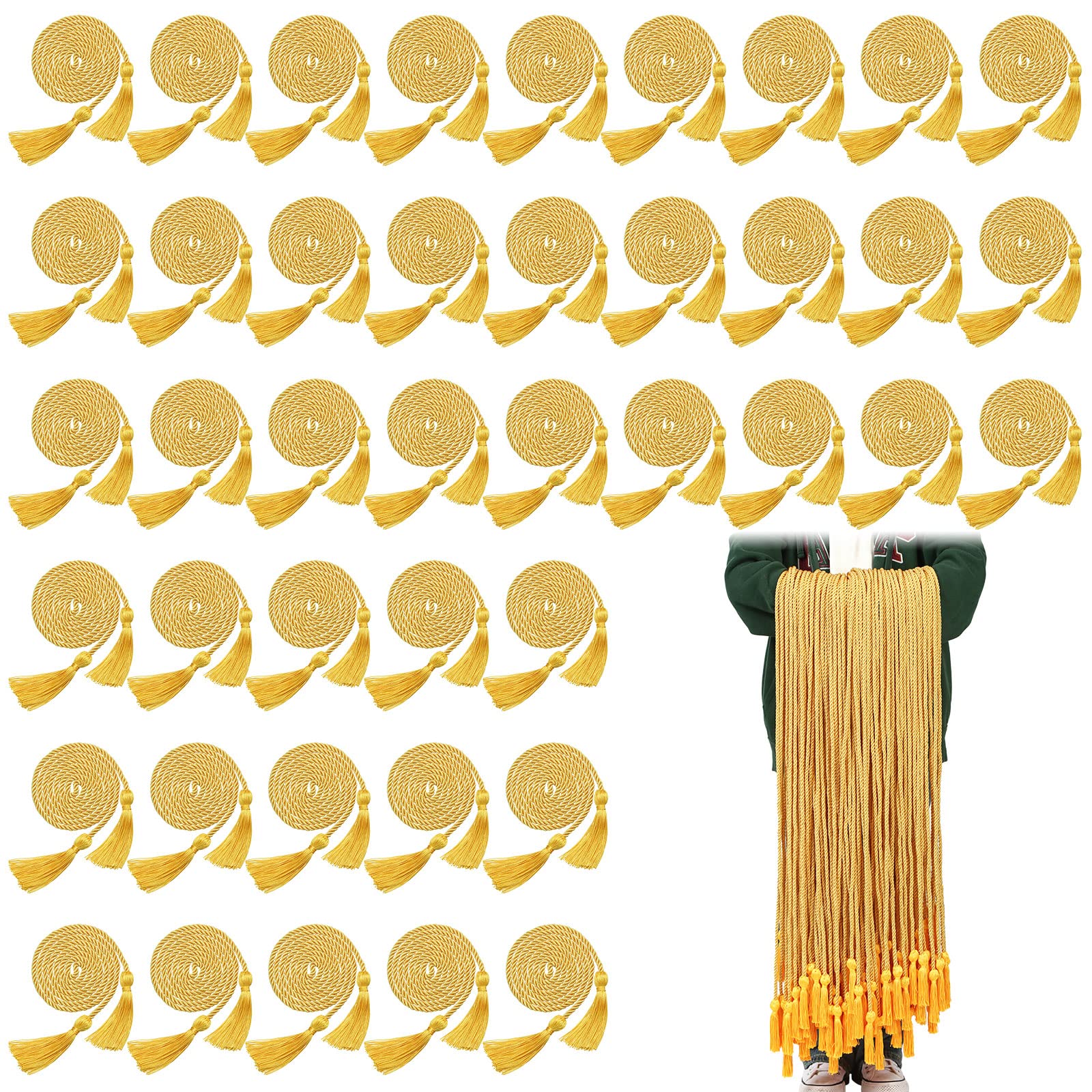 100 Pack Gold Graduation Honor Cords 67 Inch - Bulk Braided Tassels for High School & College Graduation Ceremony, Party Favors, Gifts & Photo Accessories - Perfect for Commencement, Yearbook Pictures & Academic Celebrations