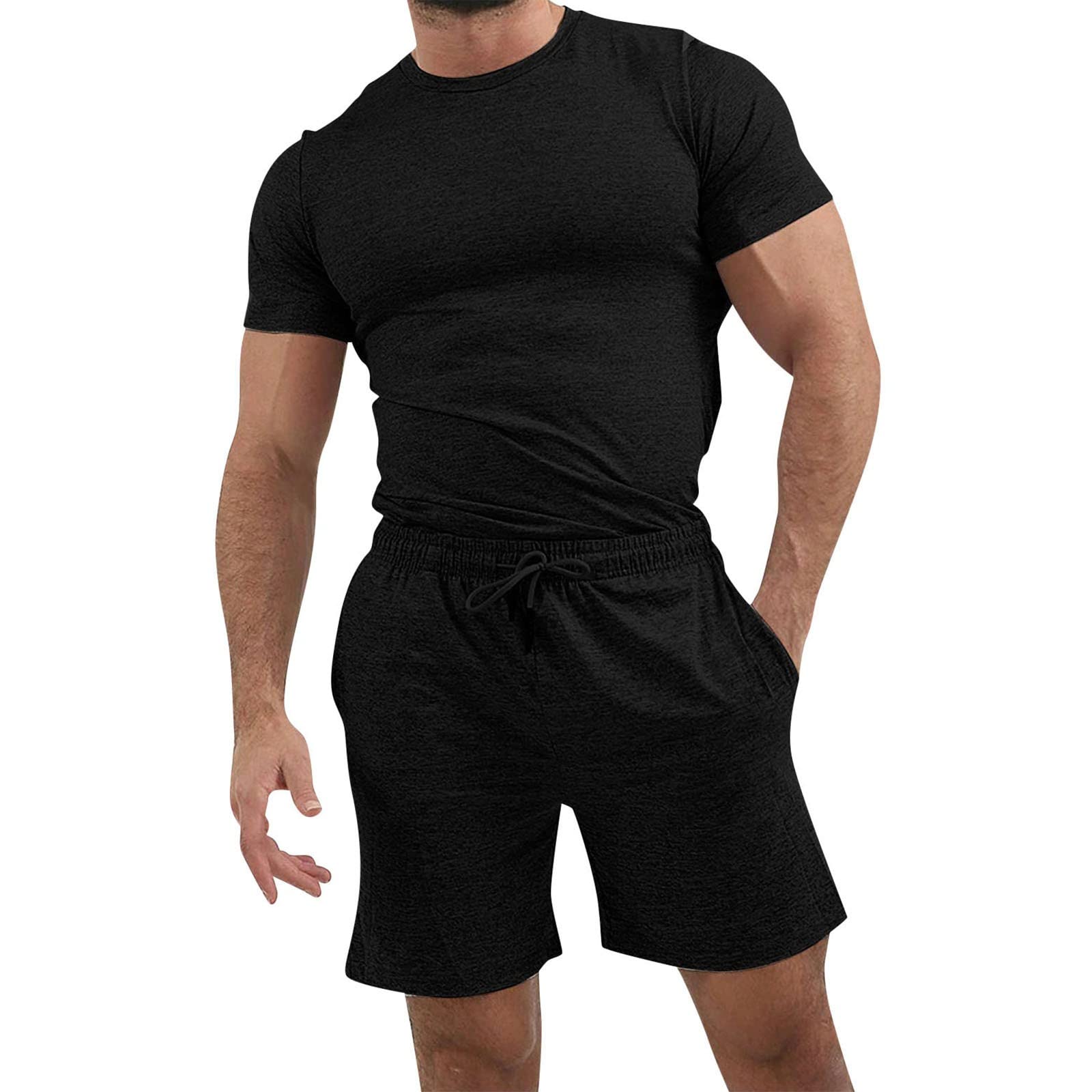 **Men's 2-Piece JUNGE Sweatsuit Set - White Sports Wear for Summer - Comfortable Shirts & Pants for Gym, Running, and Casual Outfits**