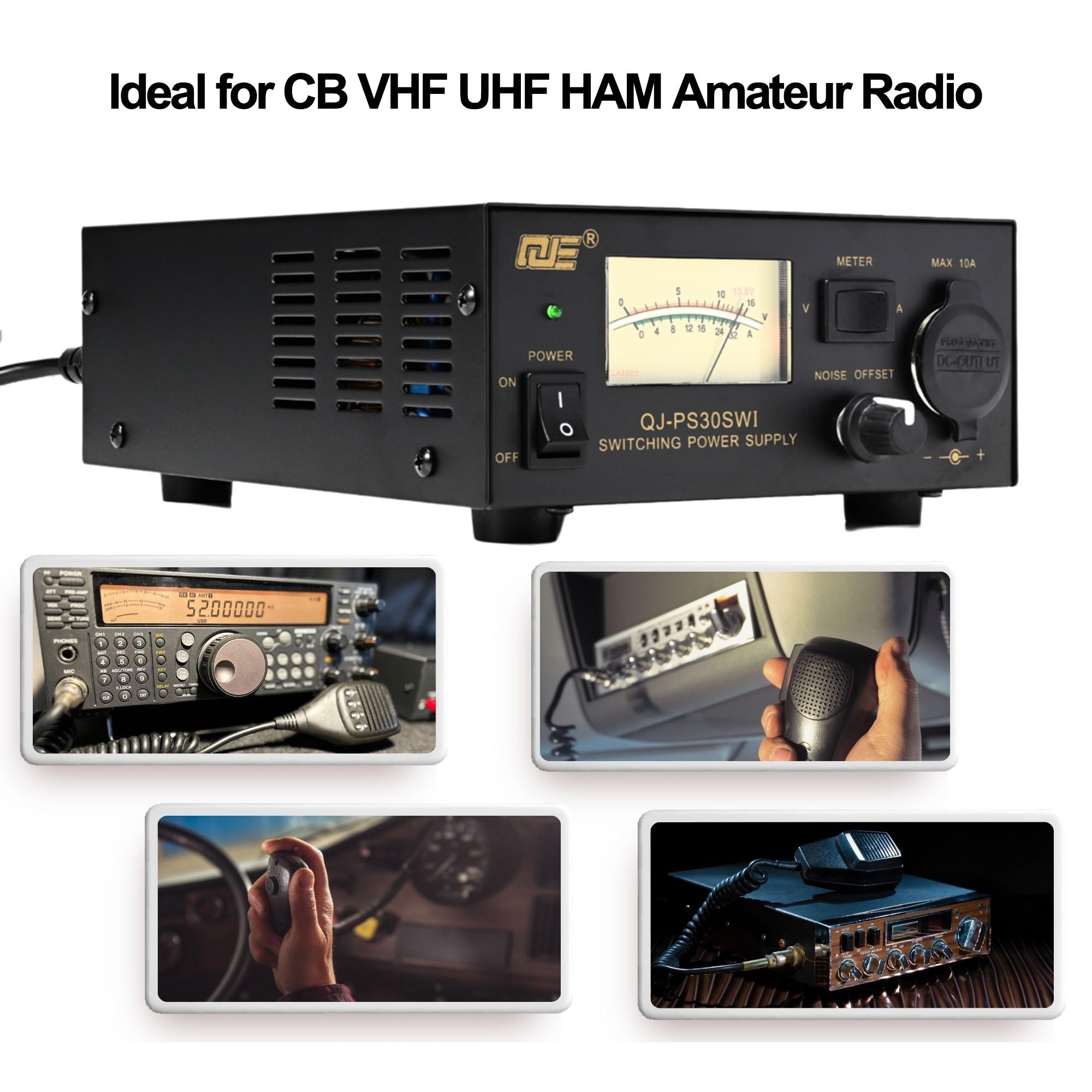 13.8V 30A Regulated DC Power Supply for Ham Radio - Adjustable Switching Bench Power with Cigarette Lighter Socket & Noise Control | Perfect for CB, VHF, UHF, Amateur Radio & Mobile Electronics Testing