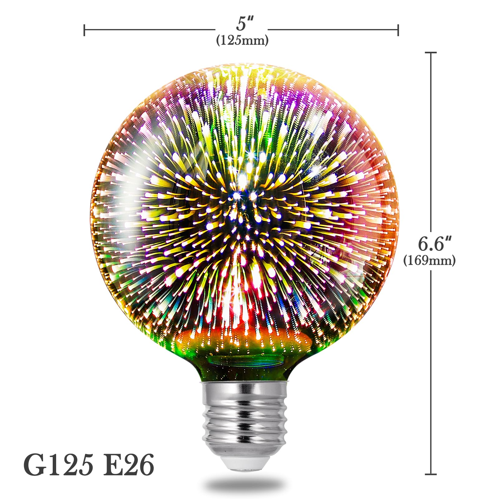 Porseme 3D Fireworks Decorative Light Bulb - E26 Base, 7W, AC100-240V, Warm White Glass Bulbs (2-Pack) - Perfect for Home Decor, Bedroom Lighting, Party & Holiday Decorations