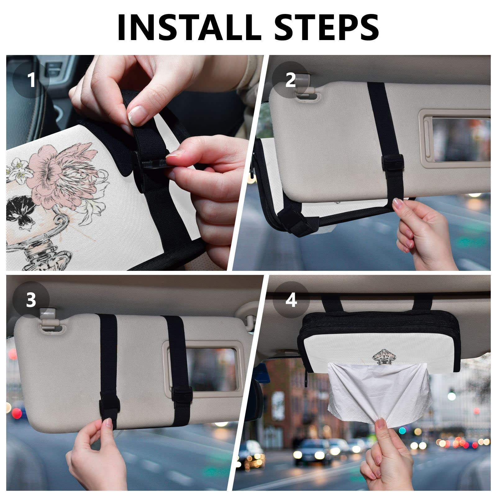 Light Pink Perfume Bottle & Floral Car Tissue Holder - Adjustable Sun Visor Napkin Box with Zipper for Backseat, Perfect for Trucks & Cars | Keep Your Vehicle Clean & Organized