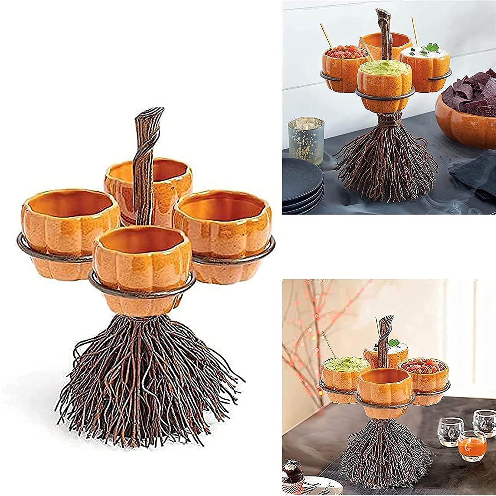 SHUKOES Halloween Pumpkin Snack Bowl Stand - Creative Snack Basket & Salad Bowl Set of 4 - Perfect for Halloween Party Decorations, Kitchen Serving, and Holiday Table Settings