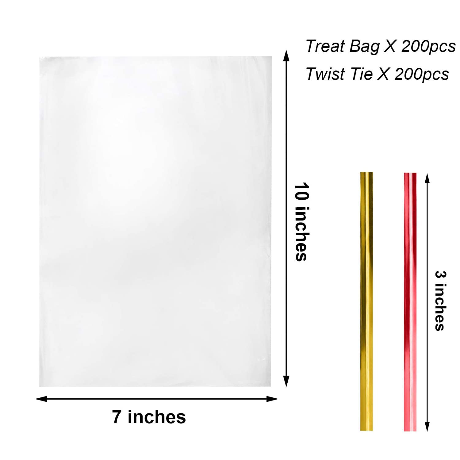 Morepack 200 PCS Clear Cellophane Treat Bags with Twist Ties - 7