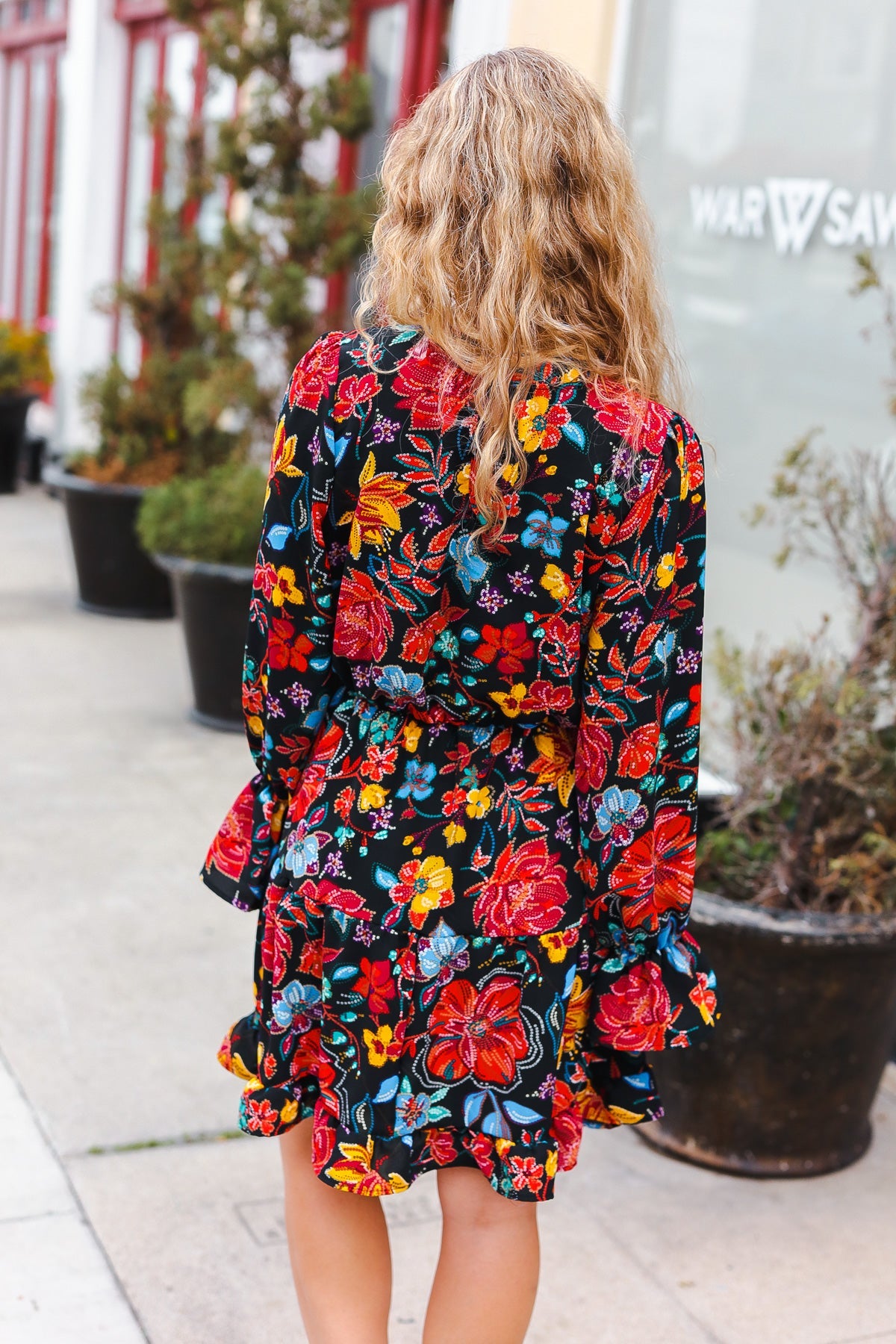 Elegant Black Floral Sequin Print Ruffle Sleeve Mock Neck Dress for Women - Perfect for Cocktail Parties, Date Nights & Special Occasions