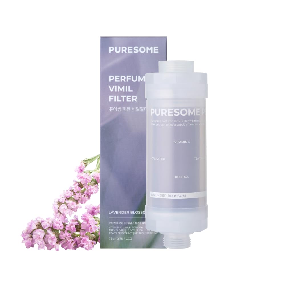 BODYLUV Puresome Perfume Vitamin C Shower Filter - Chlorine Removal & Vitamin Water Purification System with Lavender Scent for Healthy Skin & Hair Care - Perfect for Dry Skin, Sensitive Scalp & Relaxing Bath Time