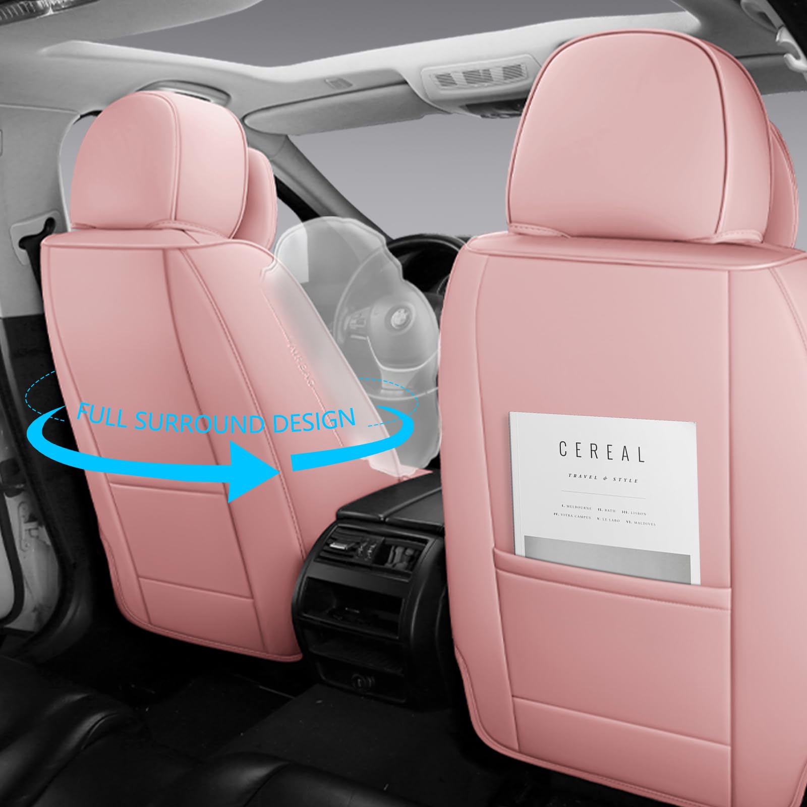 Premium PU Leather Universal Car Seat Covers - Full Coverage Waterproof Custom Fit for Cars, SUVs & Trucks | Anti-Slip Design | 5-Piece Set (Pink) | Perfect for Daily Commute, Road Trips & Family Protection