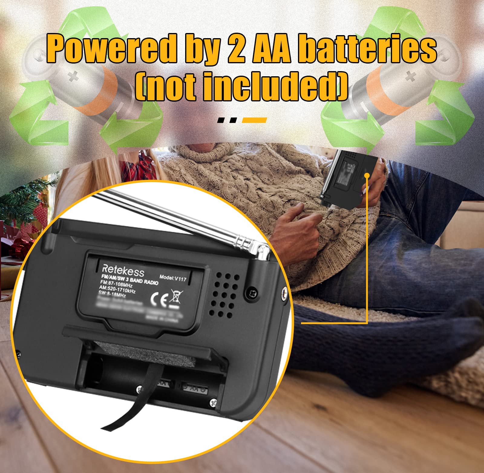 Retekess V117 Portable AM FM Shortwave Radio with Clear Dial & Best Reception - Transistor Radio for Seniors, Outdoor, Emergency, Travel (Black)