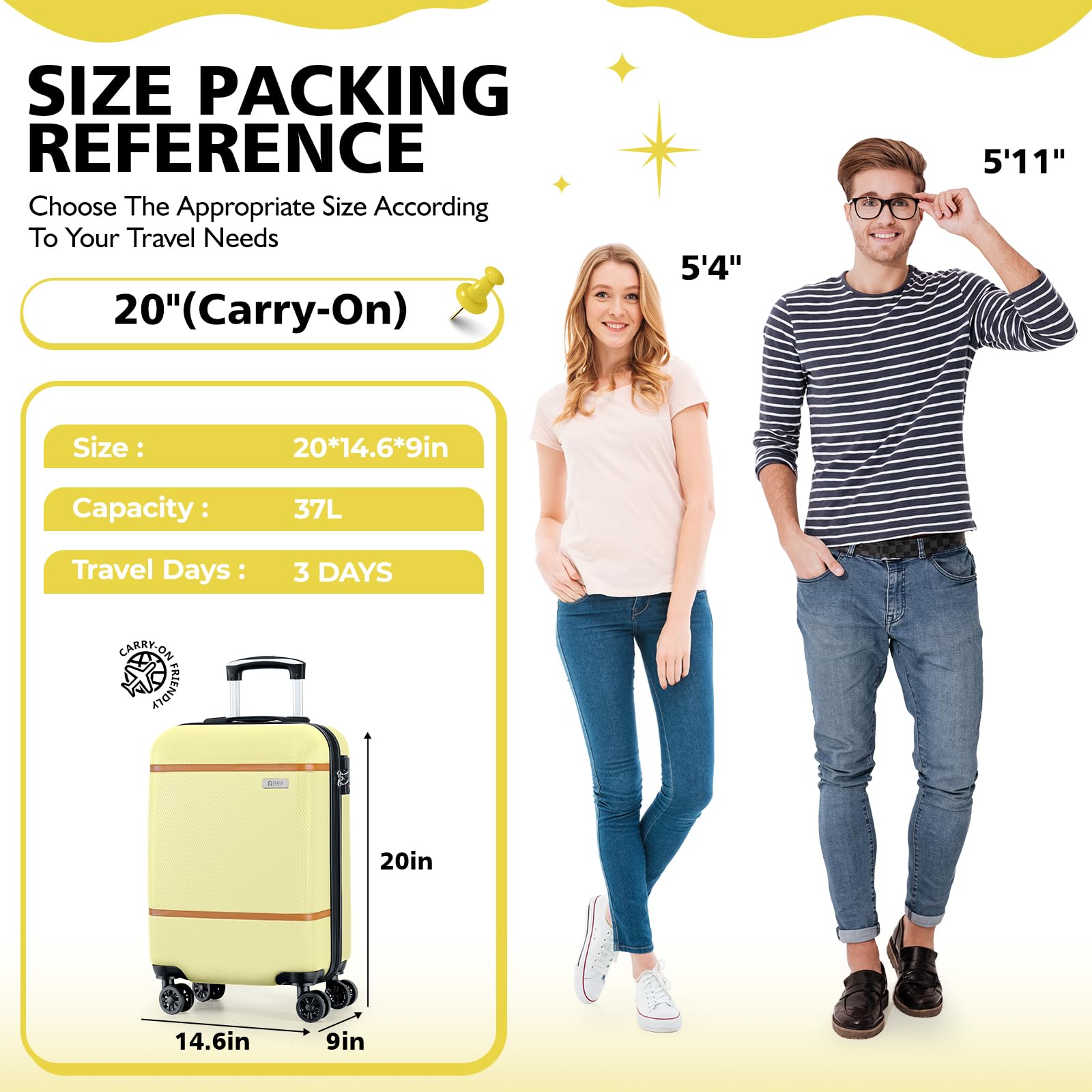 AnyZip 20-Inch Carry On Luggage - Airline Approved Hardside ABS+PC Suitcase with 360° Spinner Wheels & TSA Lock, Lightweight Cabin Bag for Business Travel & Weekend Getaways (Cream)