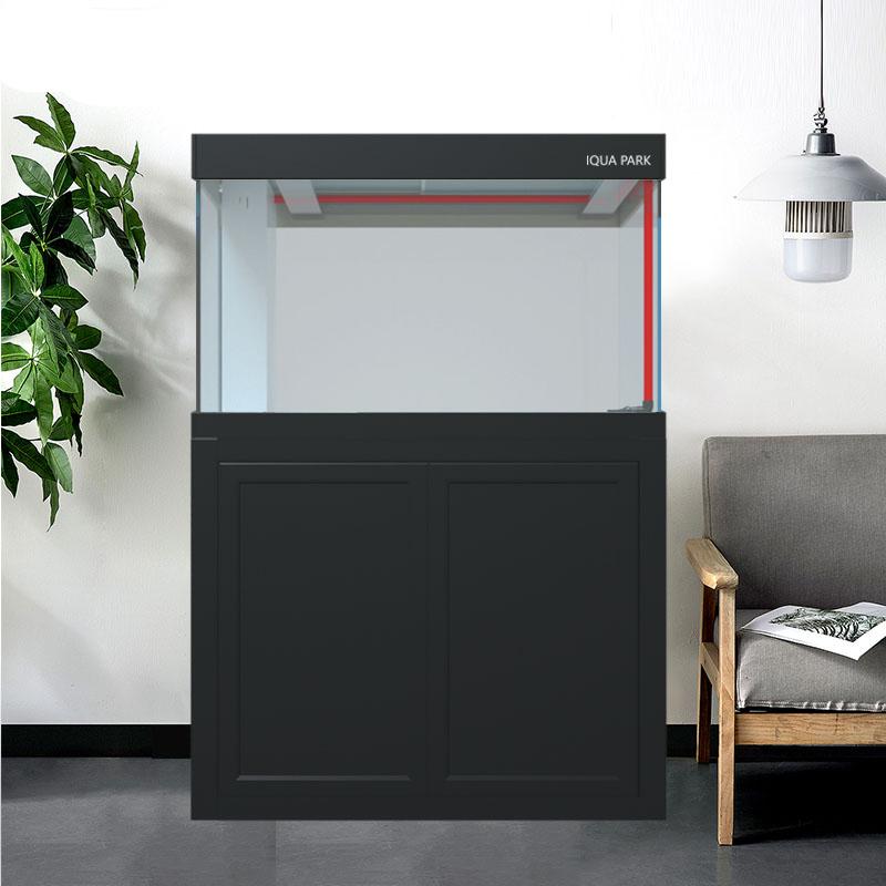 IAQUA 100 Gallon Crystal Clear Glass Aquarium Tank with Sump & Aluminum Cabinet - Premium Saltwater & Freshwater Fish Tank for Home, Office & Commercial Use