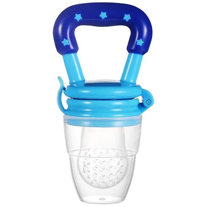 Miracle Moms Silicone Baby Fruit Feeder - BPA Free Teether & Pacifier for Infants 6-12 Months - Safe Nipple Feeder for Newborns (Blue) - Perfect for Soothing Teething Pain & Introducing First Fruits