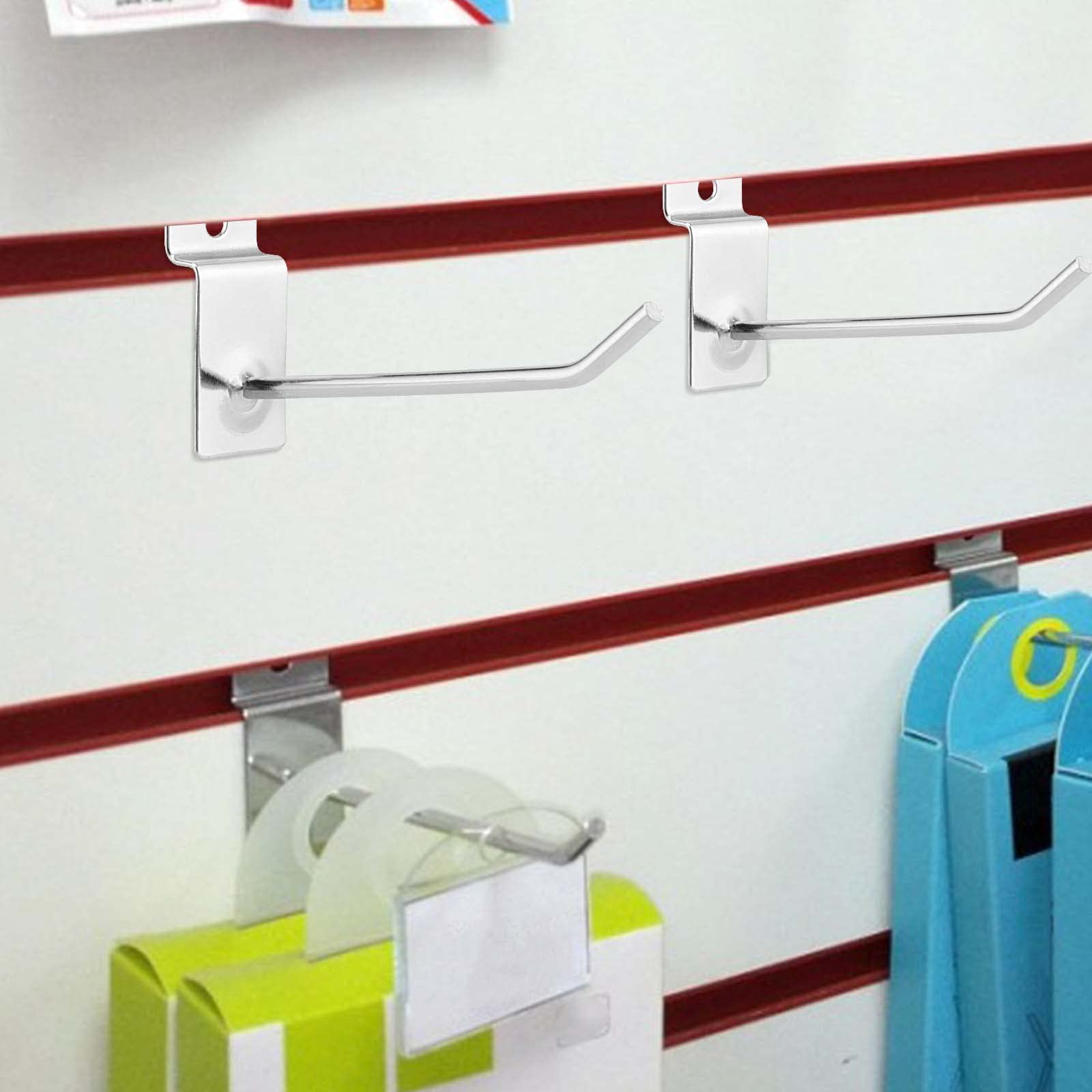 JAPCHET 200 Pack 4 Inch Heavy Duty Metal Slatwall Hooks - Silver Slat Board Hangers & Pegs for Garage, Shop, Retail Store Organization - Perfect for Wall Display & Product Merchandising in Supermarkets