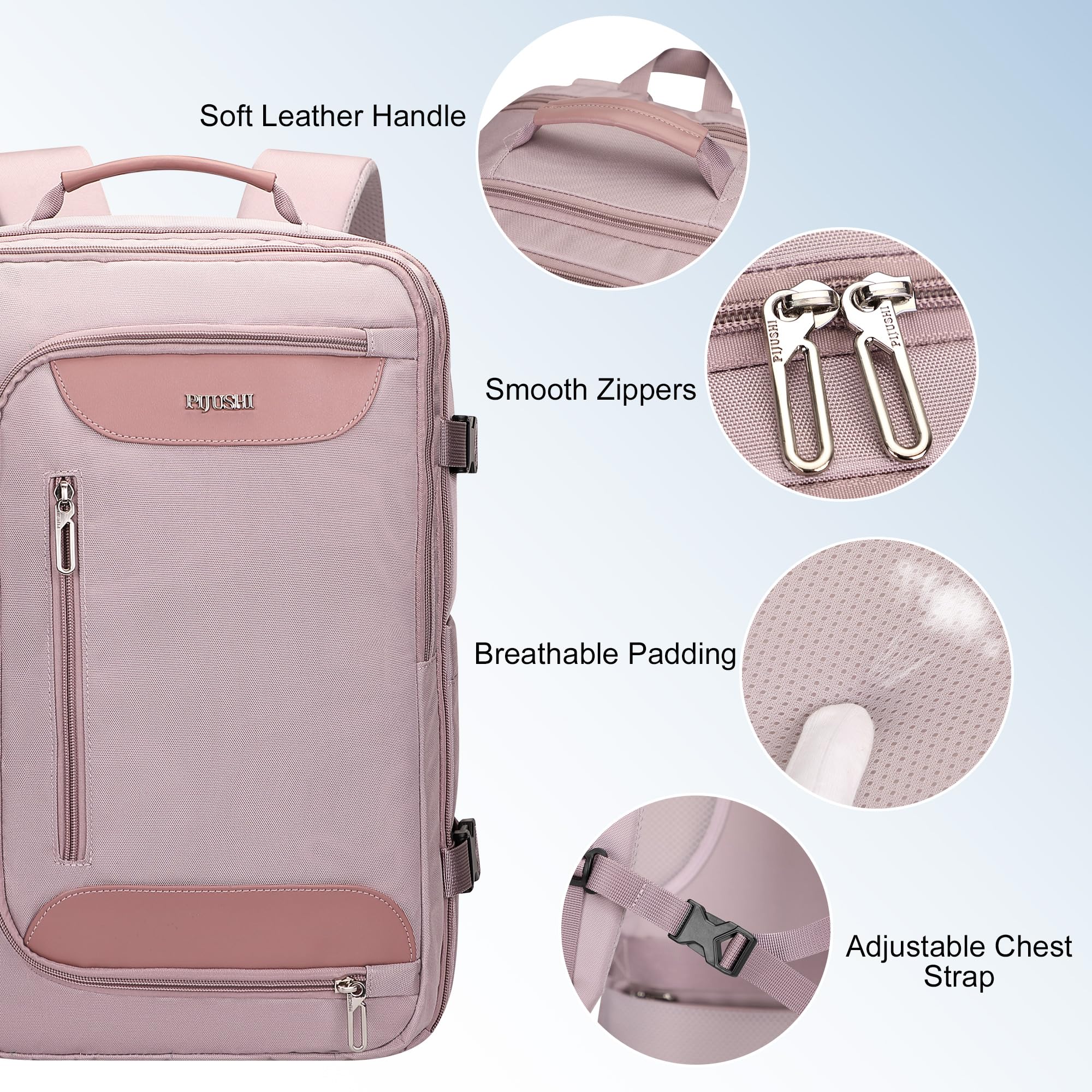 PIJUSHI Women's Light Purple Travel Backpack - 16 Inch Flight Approved Carry-On Laptop Backpack with Shoe Compartment & USB Charging Port (PE038) - Perfect for Business Trips, College Commute & Weekend Getaways