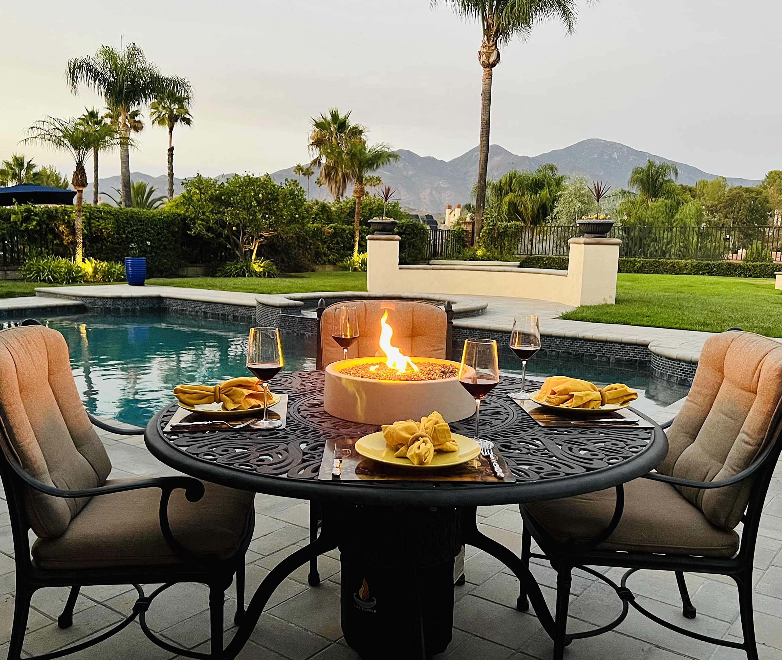 17-Inch Cast Stone Tabletop Fire Pit Bowl - Outdoor Propane Portable Fireplace for Patio, Deck & Backyard - Long-Burning, Safe & Handmade - Perfect Housewarming Gift (Gray) - Ideal for Cozy Gatherings, Outdoor Dining & Relaxing Evenings