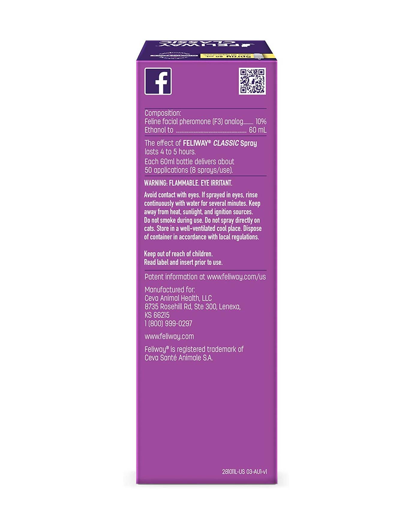Feliway Cat Calming Spray 60ml - Reduce Stress & Anxiety in Cats for Travel, Vet Visits & Home Use
