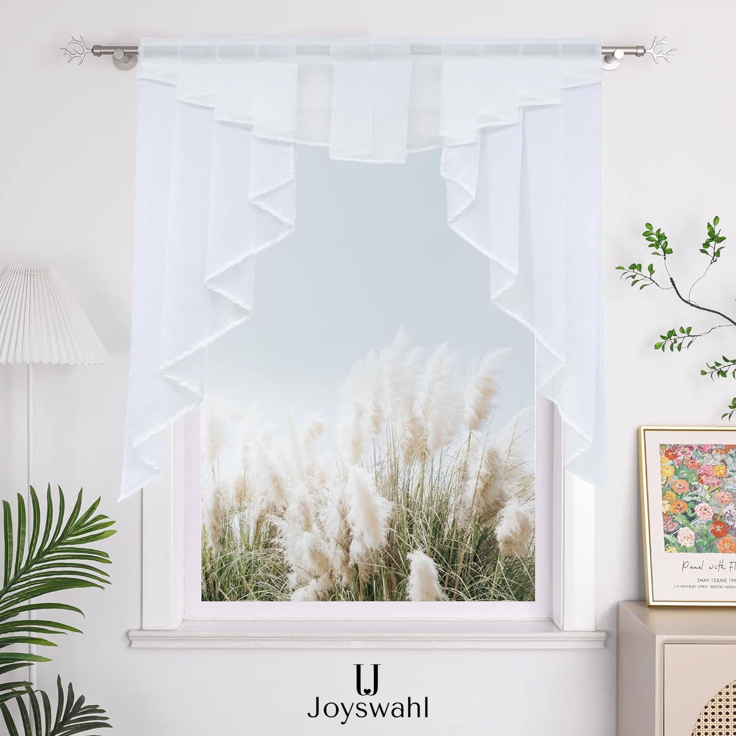 Elegant Beige Window Valance Rod Pocket Sheer Voile Swag Curtain with Pleated Roman Shades - 1 Piece (39x39 Inches) - Perfect for Kitchen, Living Room & Bedroom Decor