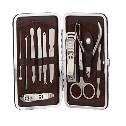 9JOY 11-Piece Professional Nail Extension Kit for Men - Leather Manicure & Pedicure Set with Nail Clippers & Scissors - Perfect for Home Grooming, Salon Use & Travel Essentials