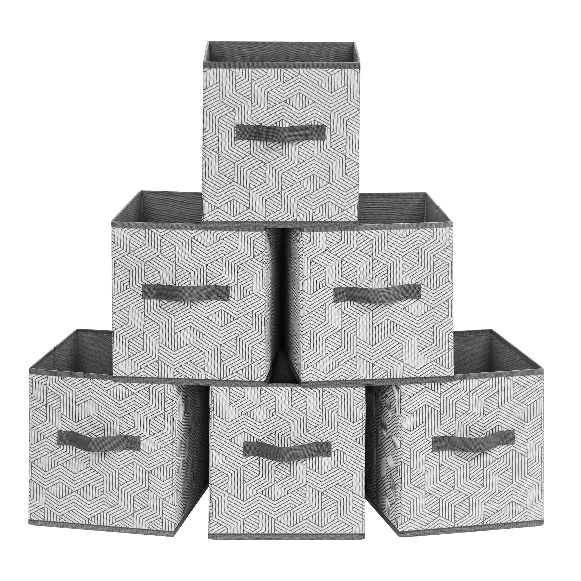 SONGMICS 6-Pack Foldable Storage Cubes - Non-Woven Fabric Organizer Bins for Shelves, Closet & Home Organization | Perfect for Clothes, Toys & Bedroom Storage | Gray Zigzag Pattern UROB016G01