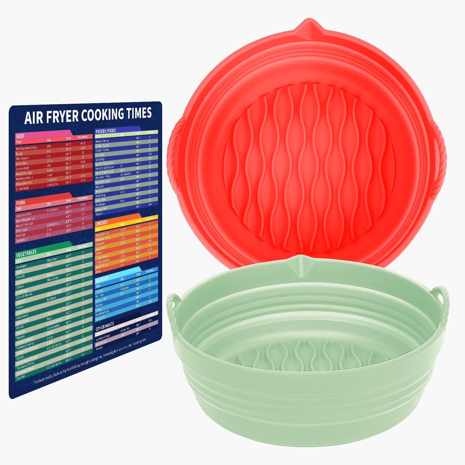 **Non-Stick Silicone Air Fryer Liners 7.5 Inch (2-Pack) – Reusable, Heat-Resistant Basket for 3-5 Qt Air Fryers – Includes Magnetic Cheat Sheet (Red & Green) – Perfect for Healthy Cooking, Meal Prep & Easy Cleanup**