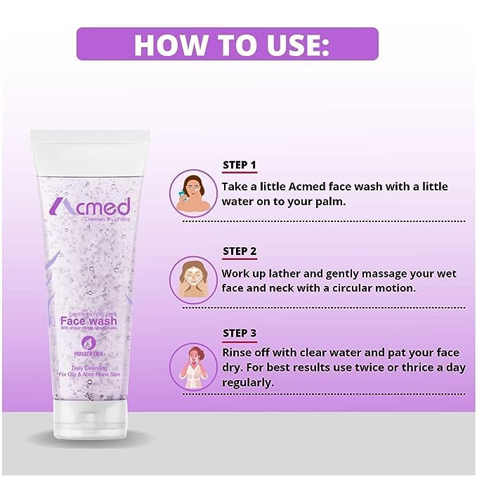 YENKY Acmed Gentle Pimple Care Face Wash for Oily & Acne-Prone Skin | Paraben-Free Cleanser | Daily Acne Treatment & Oil Control | Perfect for Morning & Night Skincare Routine