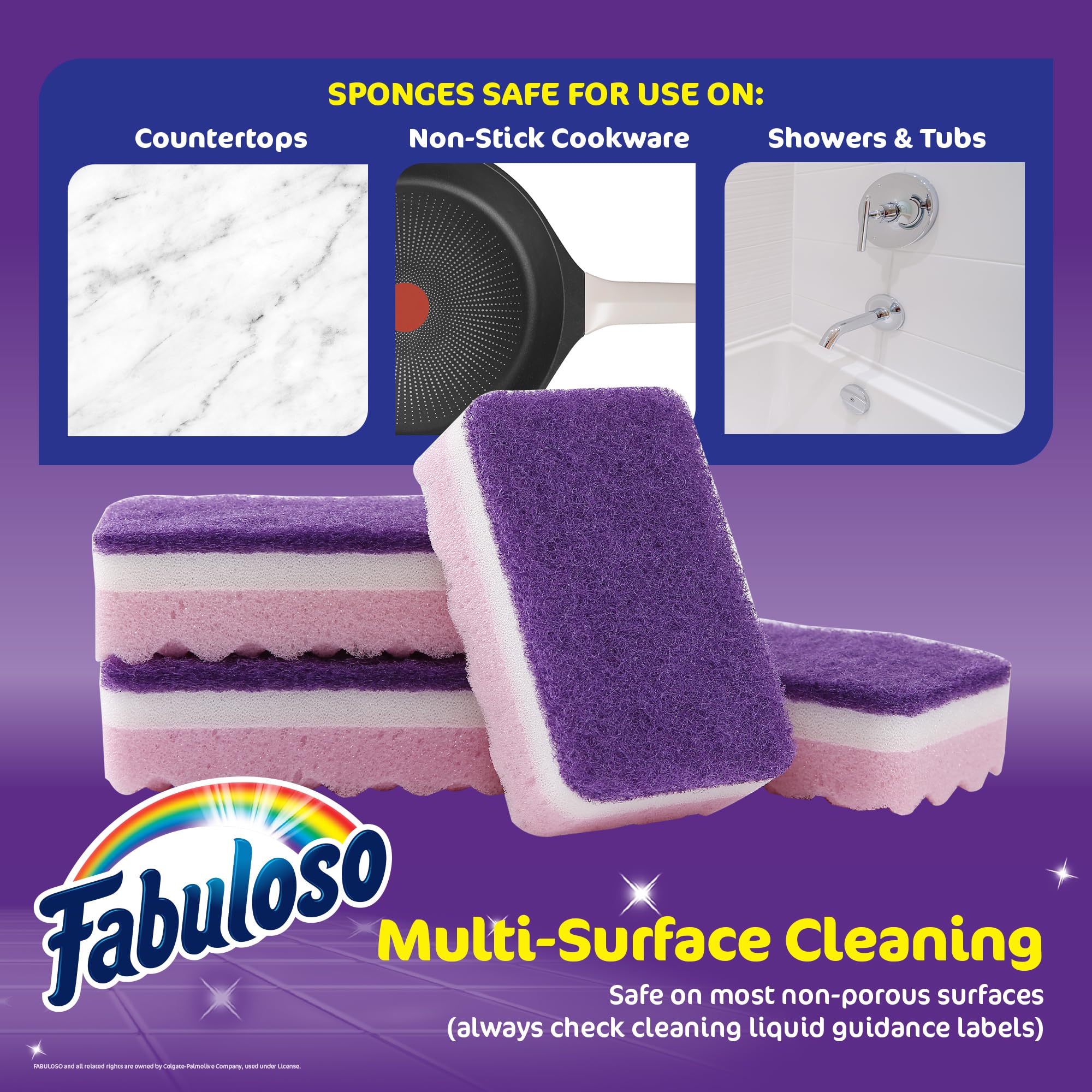 Fabuloso Purple Sponges 4-Pack | Non-Scratch Dish Sponges for Kitchen Cleaning | Safe for Dishes, Countertops & Delicate Surfaces | Perfect for Daily Dishwashing & Household Cleaning Tasks