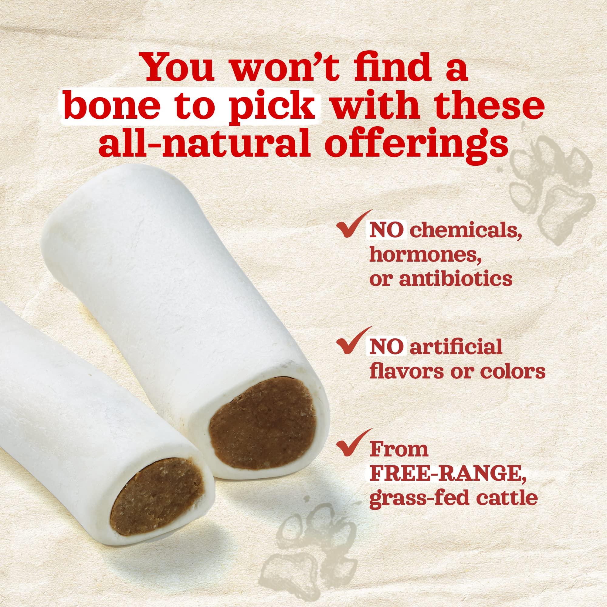 Natural Filled Dog Bones with Bully Stick Flavor – Limited Ingredient Dental Chew Treats for Large Dogs (5-6 Inch, 3 Pack) – Perfect for Teething, Training & Dental Health