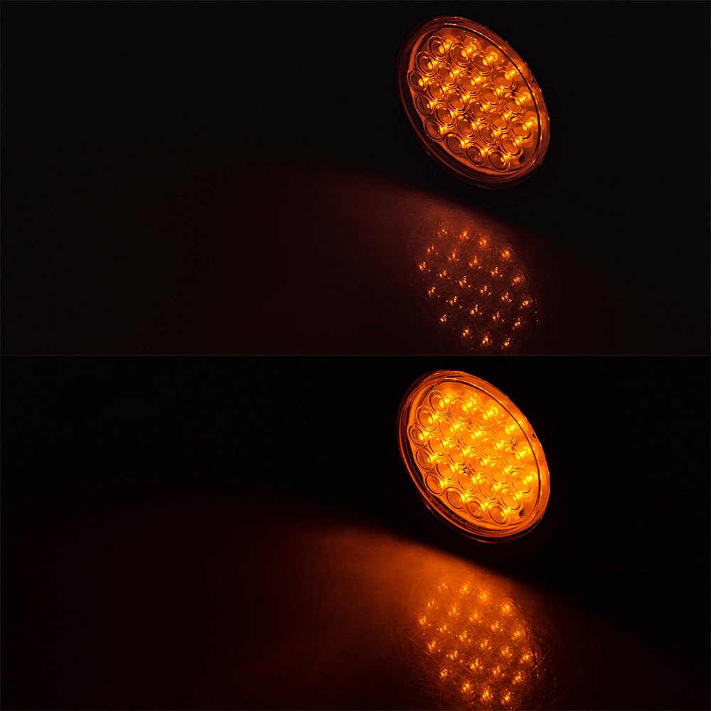 Astra Depot 4X Amber 4 Inch Round 24-LED Tail Turn Signal Lights with Grommet Wiring Plug Kit - Compatible with Truck, Trailer, RV, UTE & UTV - Perfect for Off-Road, Towing & Vehicle Safety Lighting