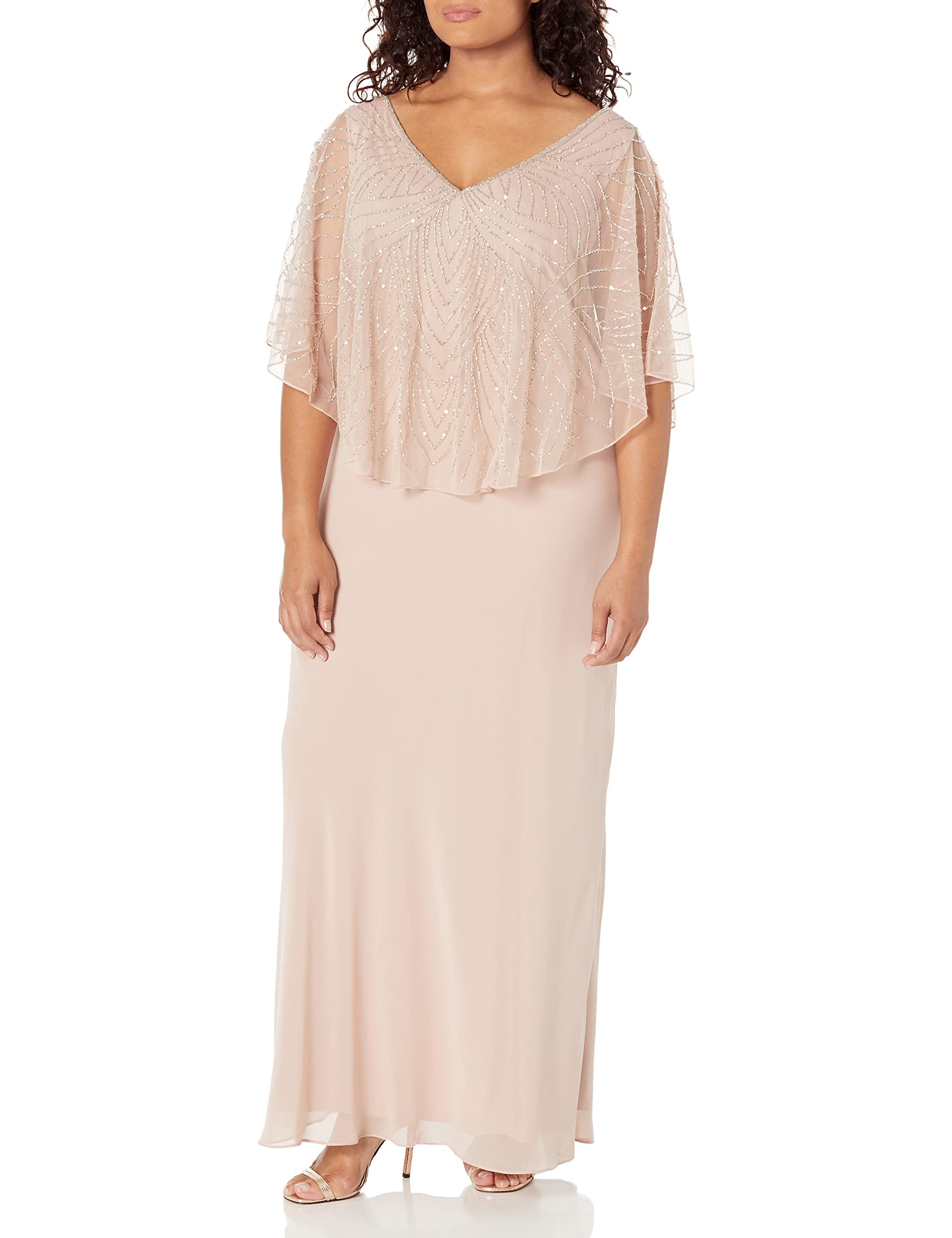 Elegant J Kara Women's Capelet Dress - Flattering Sleeveless Wrap Style for Parties, Weddings & Special Occasions | Plus Size & Petite Options Available