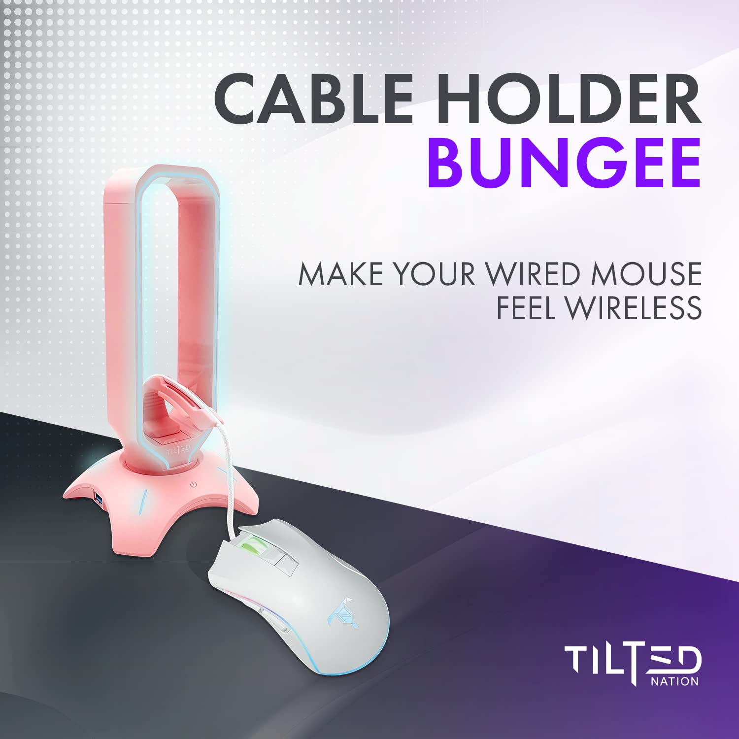 Tilted Nation RGB Gaming Headset Stand with Mouse Bungee & USB Hub Charger - 3-in-1 Pink Gaming Accessory - Perfect Headphone Holder for Desk Setup - Ideal for PC, PS5, Xbox Gaming Stations & Streaming Battlestations