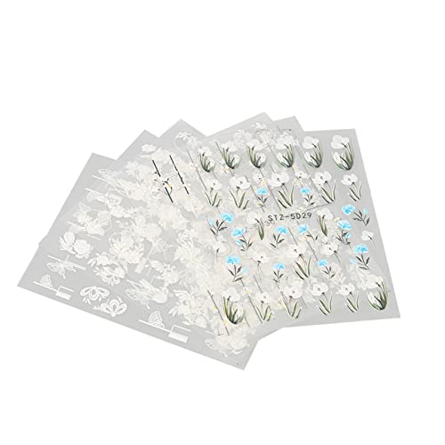 5D Floral Pattern 3D Embossed Self-Adhesive Nail Art Stickers - 6 Sheets of Elegant Nail Decals for Women & Girls - Perfect for Home Nail Salon, DIY Manicures, and Special Occasions