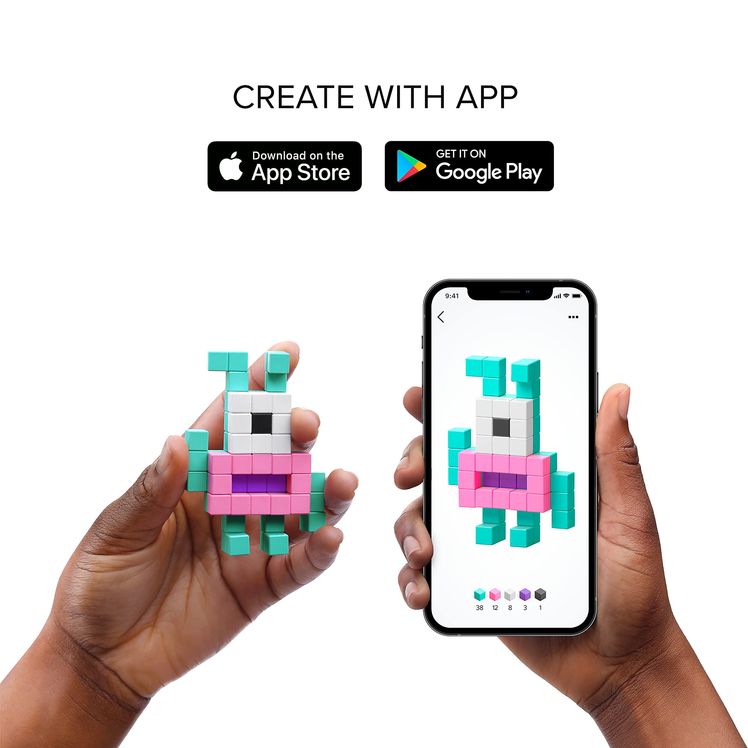 PIXIO Lava - 60pcs Magnetic Building Blocks for Kids Ages 6+, Pixel Art Style Creative STEM Toys with Free App, 5/16