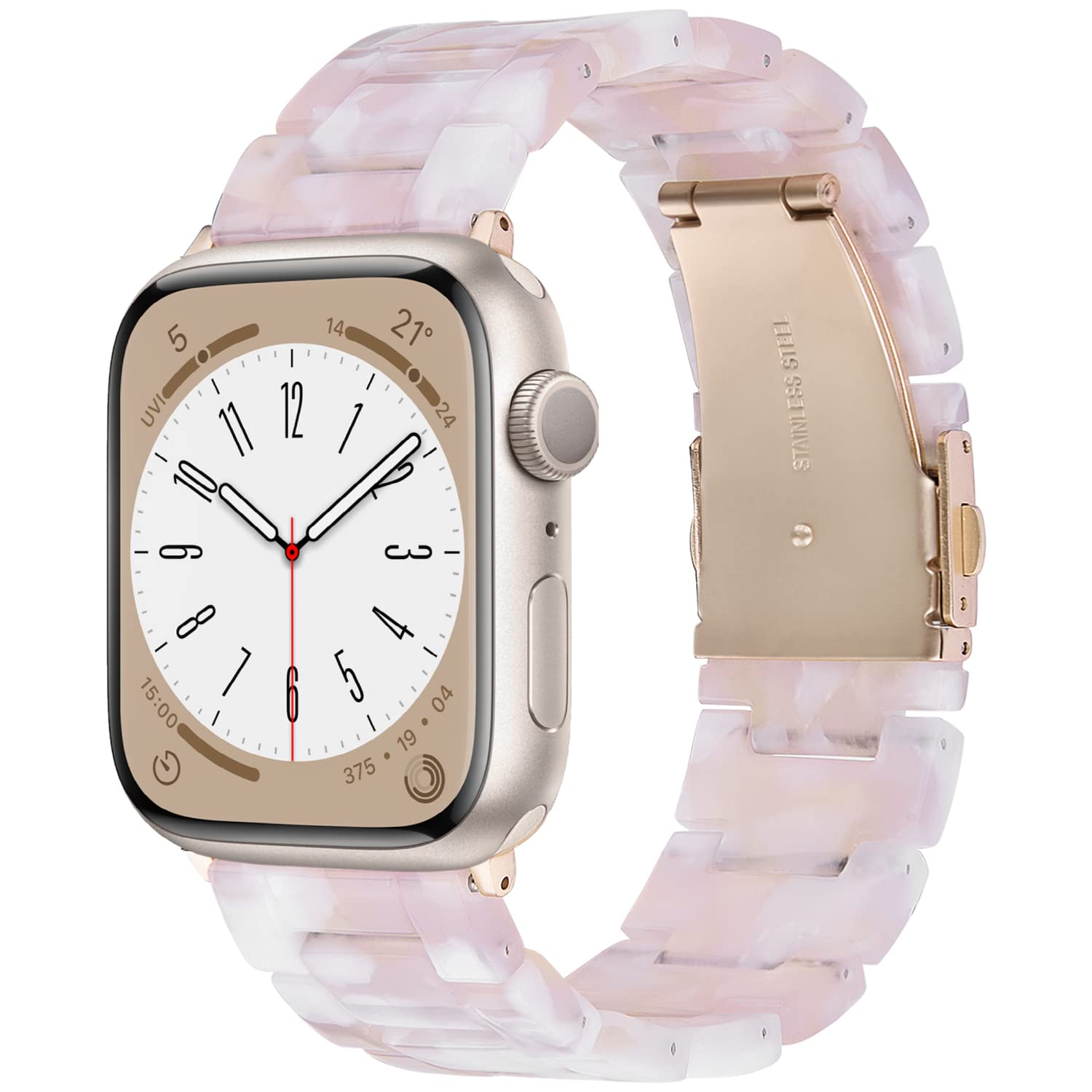 V-MORO Resin Apple Watch Band Compatible with Series 8/7/6/SE/5/4/3/2/1 (45mm 44mm 42mm) - Fashionable Lightweight Strap with Stainless Steel Buckle for Women - Perfect for Workouts, Office Wear & Everyday Use