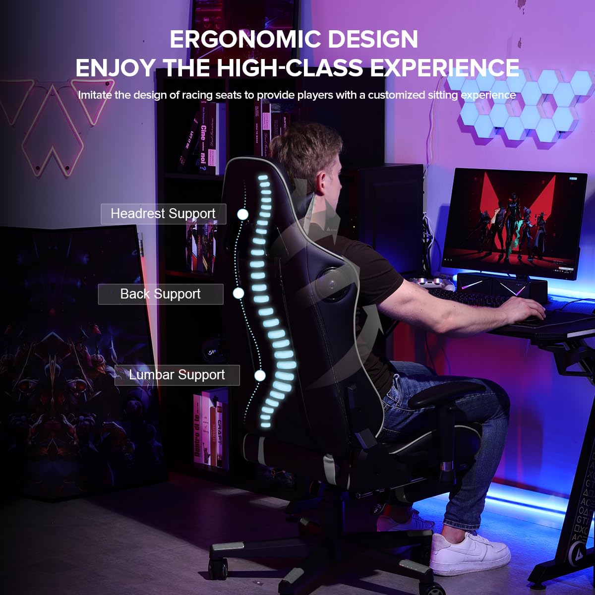 GTRACING Ergonomic Gaming Chair with Bluetooth Speakers, Footrest & Lumbar Support - Heavy Duty Video Game & Office Desk Chair for PC, Console Gaming & Home Office Use