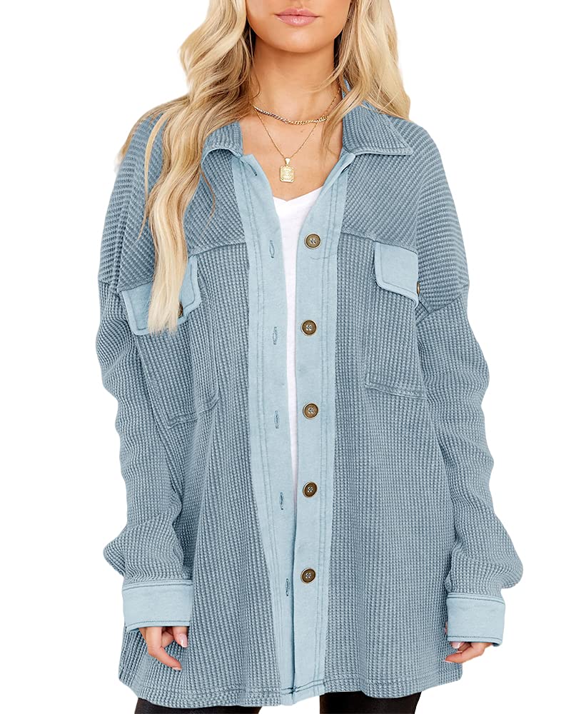 BRUBOBO Women's Casual Button Down Shirt Jacket - Long Sleeve Oversized Shacket Top for Work, Travel & Everyday Wear