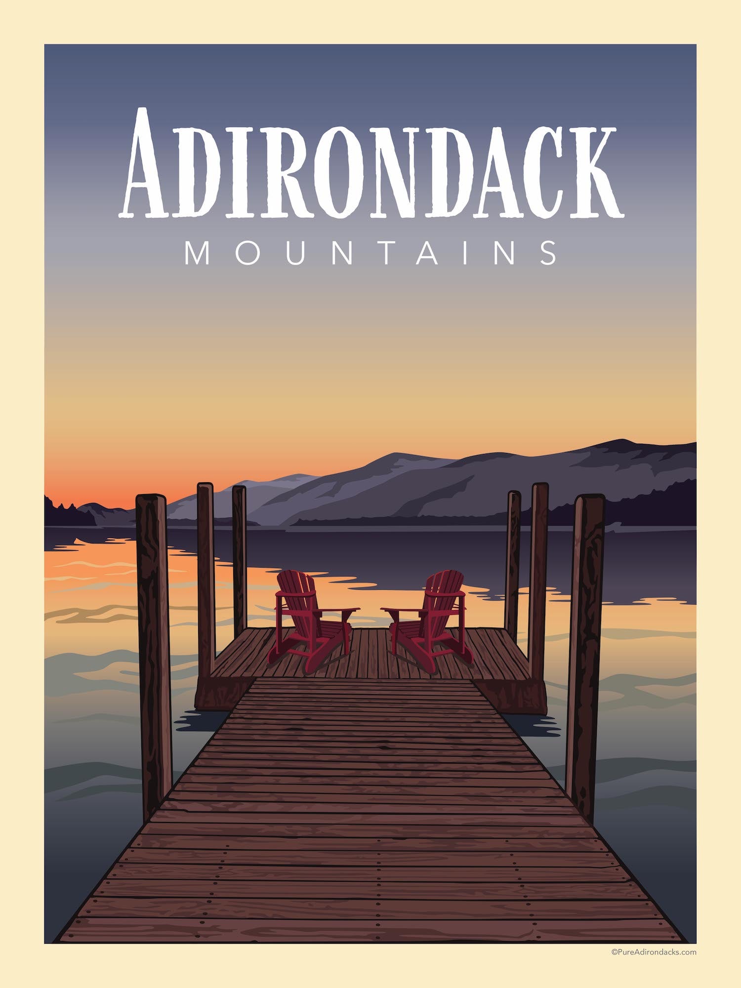 Adirondack Mountains Dock Views Poster - Stunning Landscape Wall Art for Home, Office & Cabin Decor